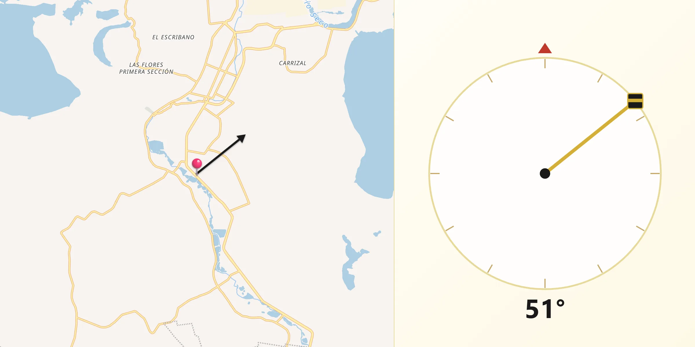 Dirección de la Qibla desde Quintín Arauz