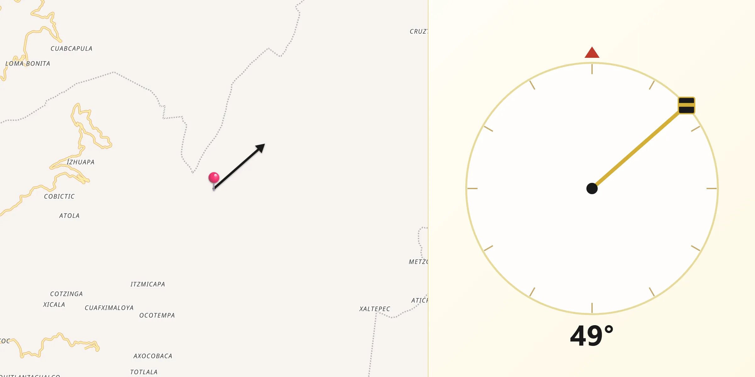 Dirección de la Qibla desde Zoquitlán