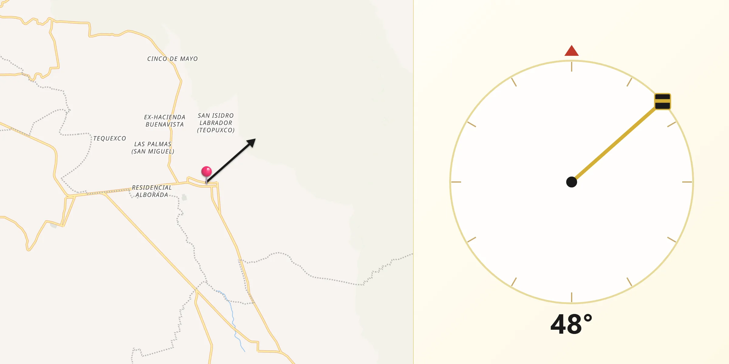 Dirección de la Qibla desde Ajalpan