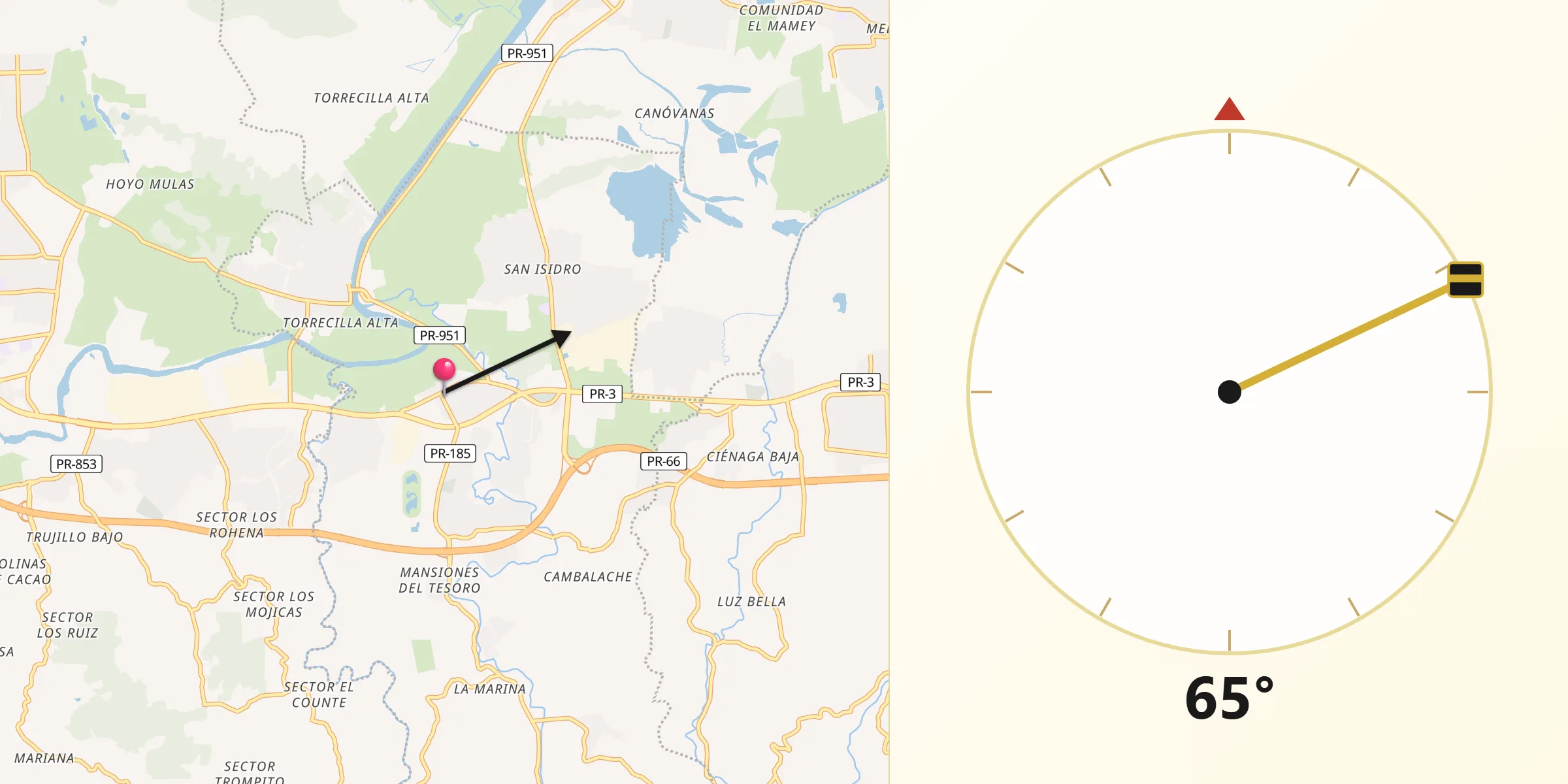 Qibla Direction from Canóvanas