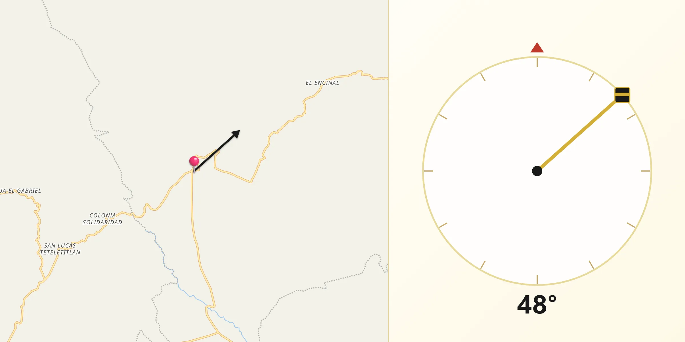 Dirección de la Qibla desde Teloxtoc