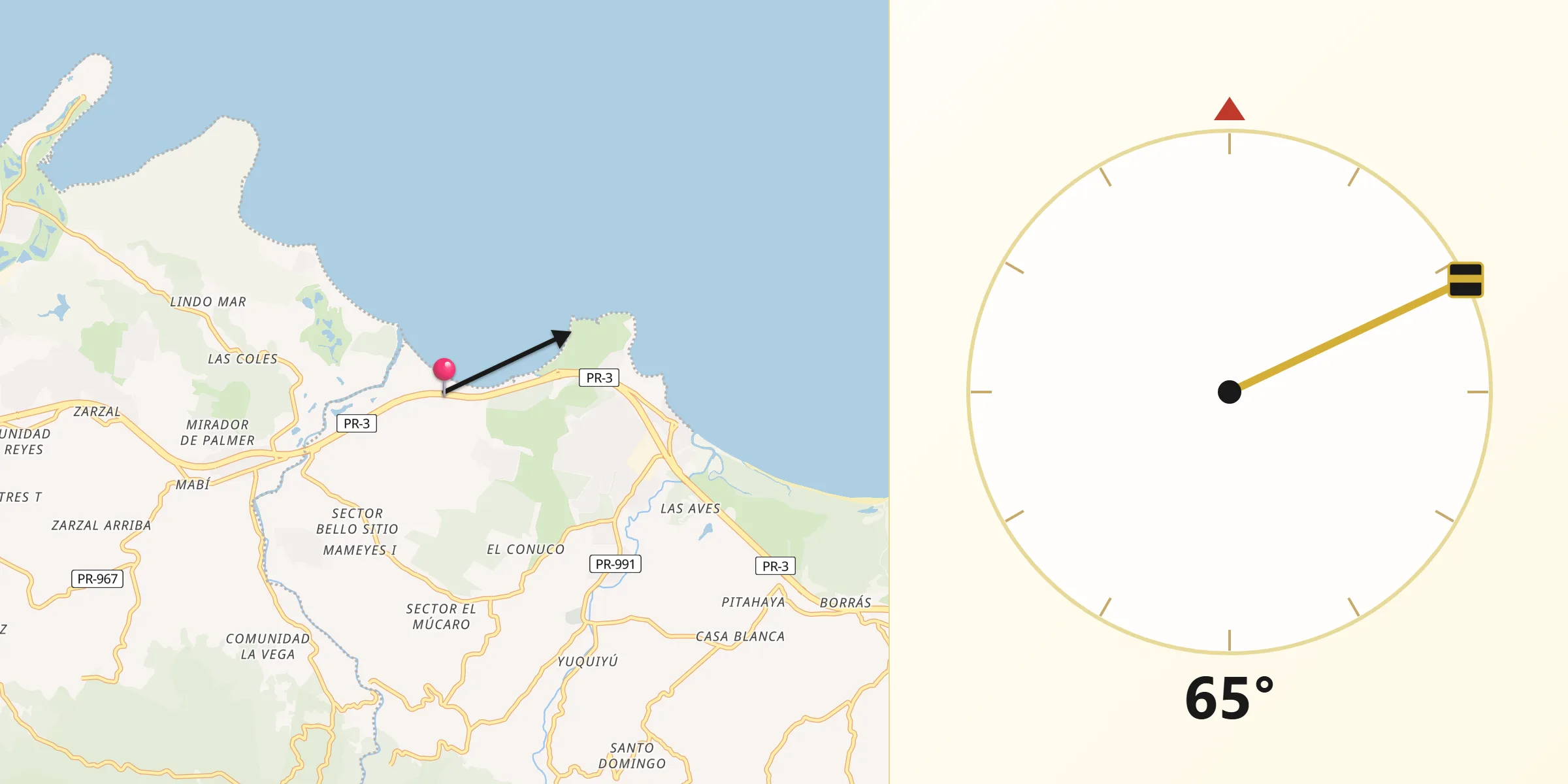 Qibla Direction from Playa Fortuna