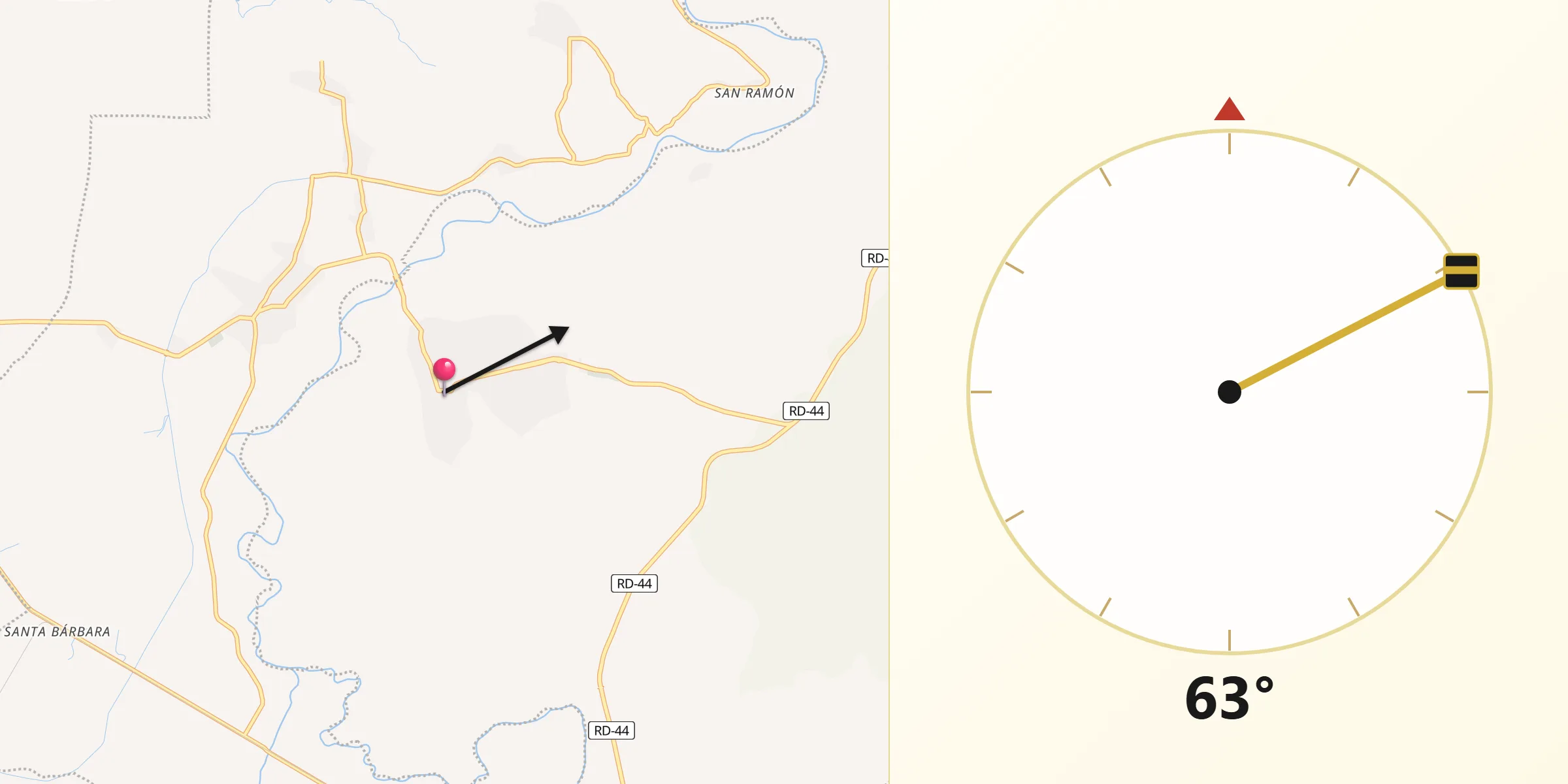 Dirección de la Qibla desde Vicente Noble
