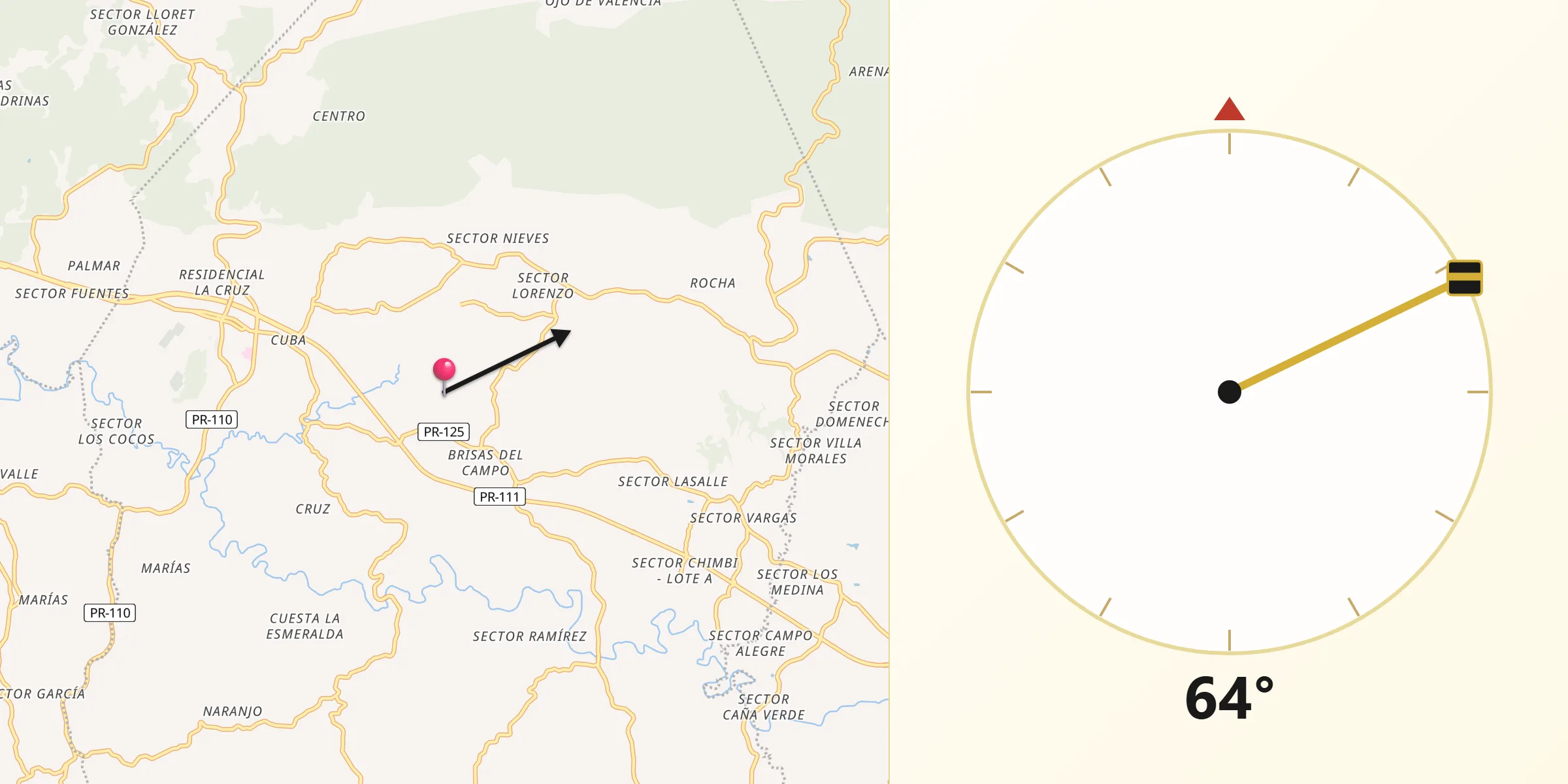 Qibla Direction from Moca Municipio