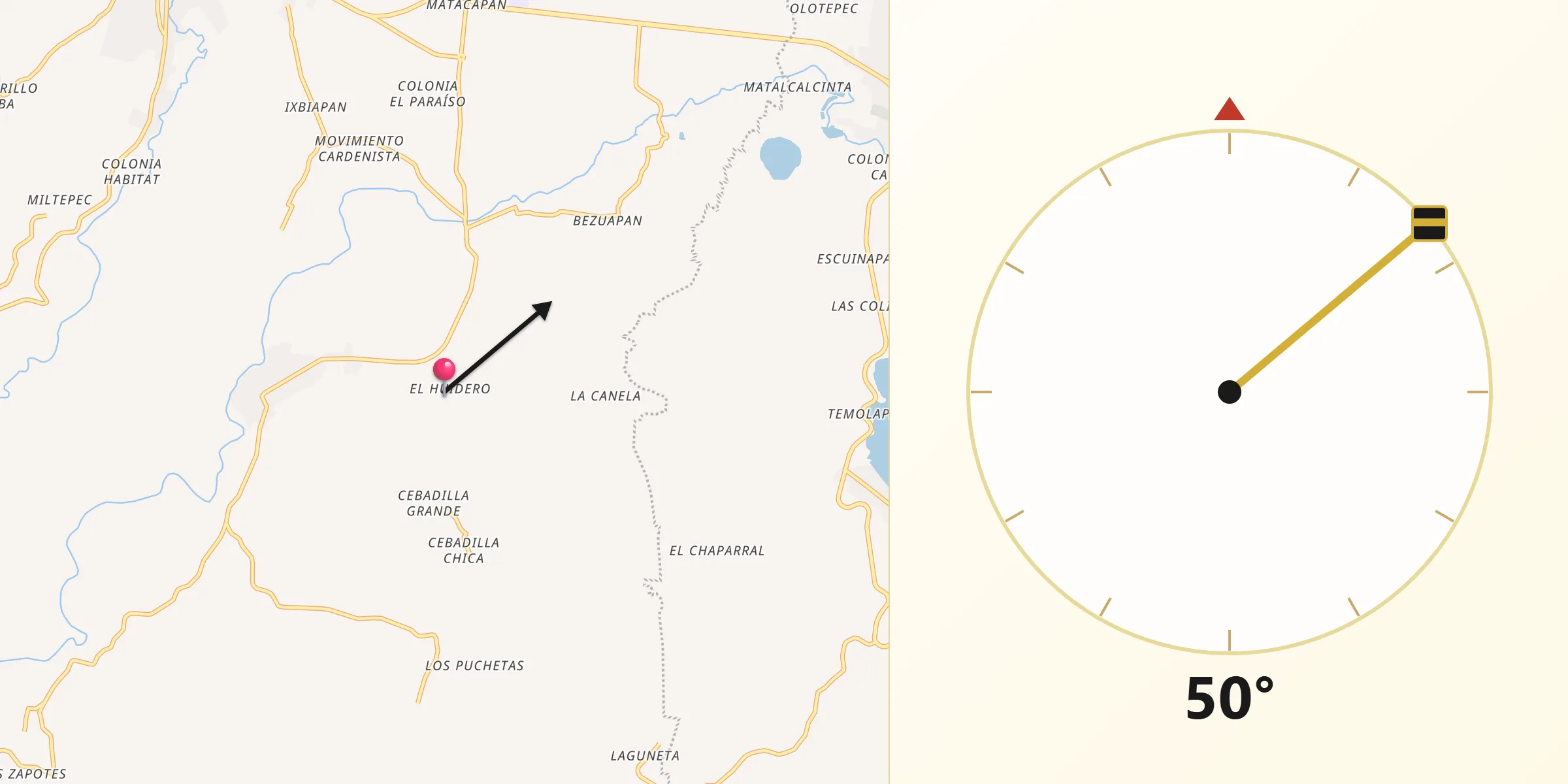 Dirección de la Qibla desde El Huidero