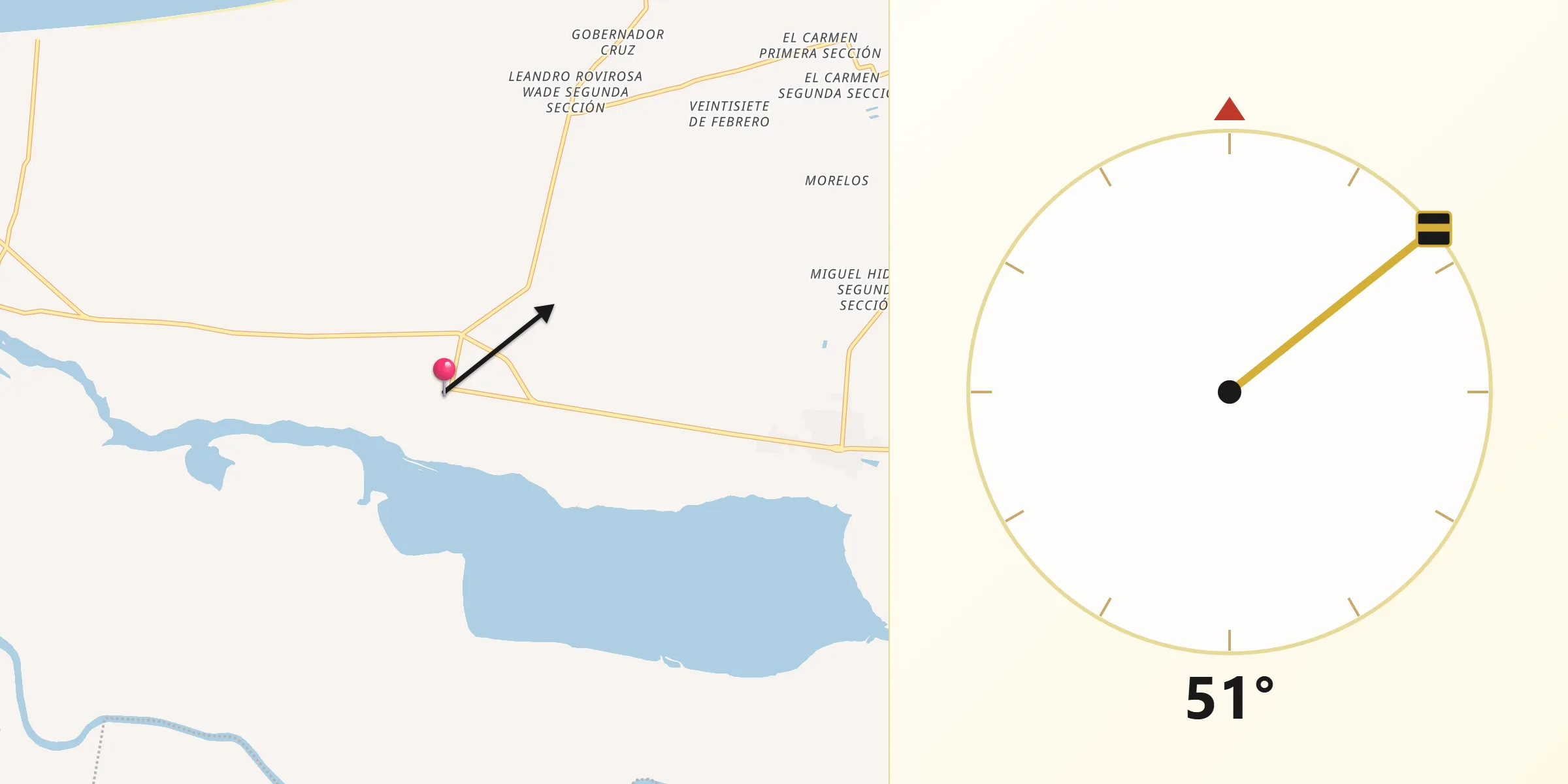 Dirección de la Qibla desde Villa Vicente Guerrero