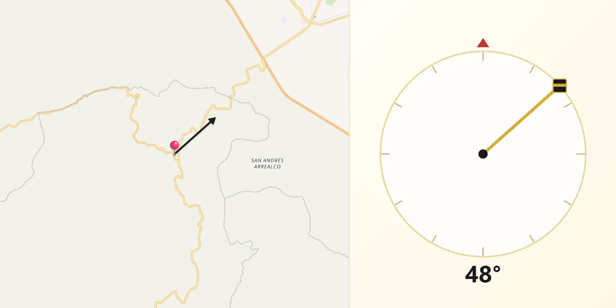 Dirección de la Qibla desde Texcala