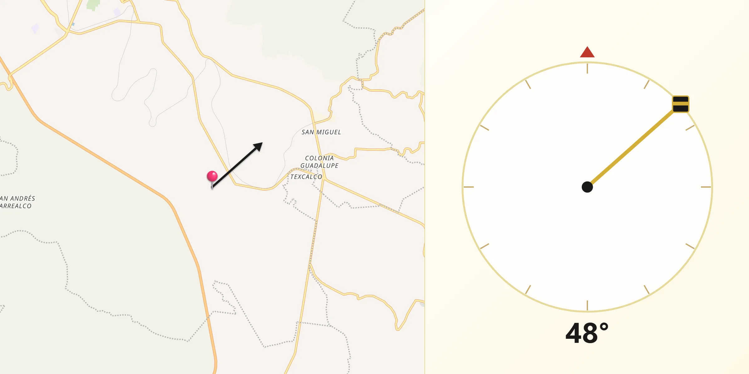 Dirección de la Qibla desde Necoxtla