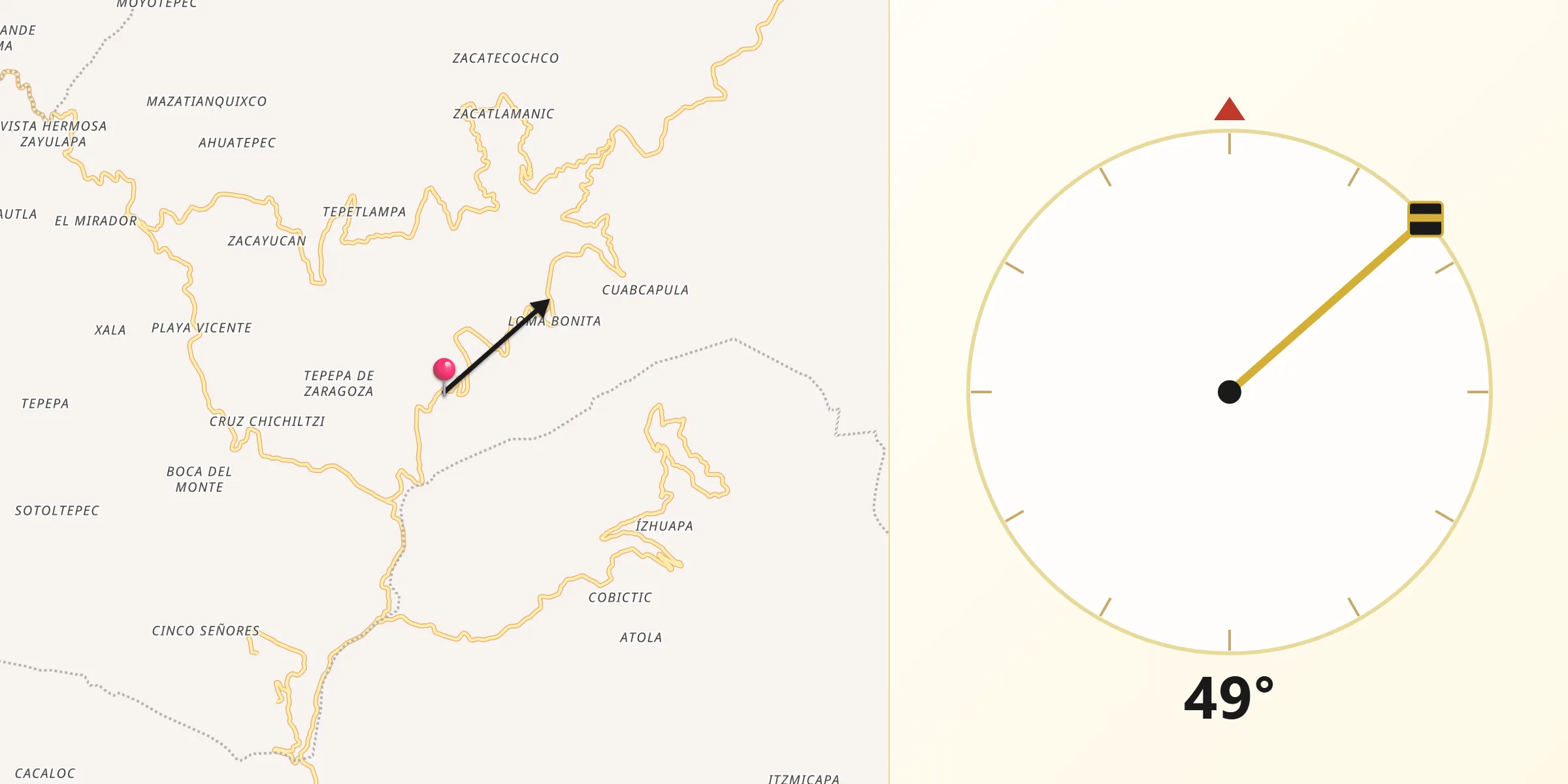 Dirección de la Qibla desde Chichicapa