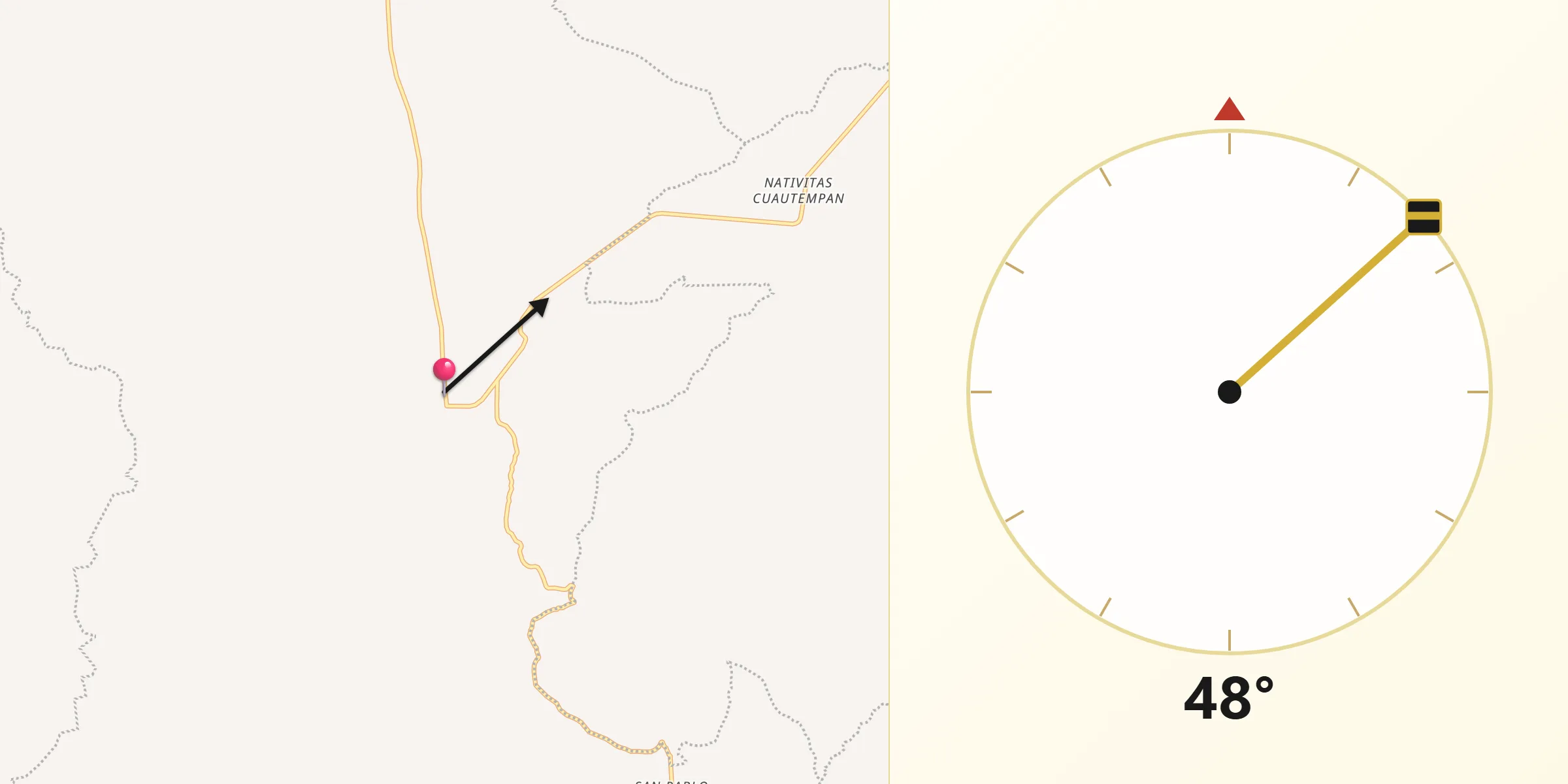 Dirección de la Qibla desde San Felipe Otlaltepec