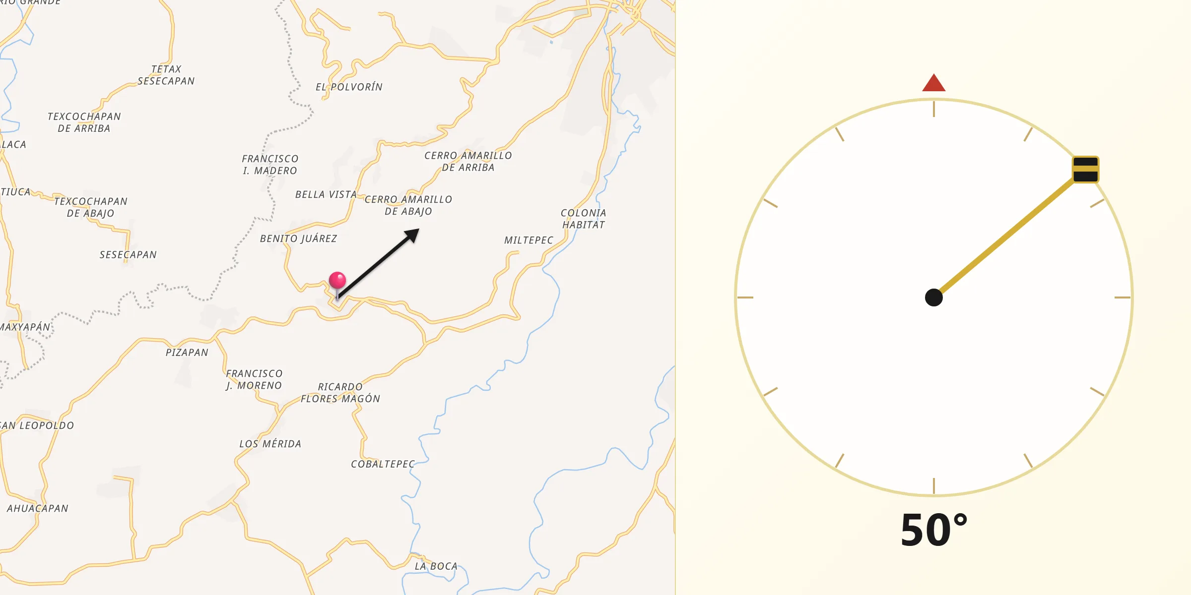 Dirección de la Qibla desde Ohuilapam