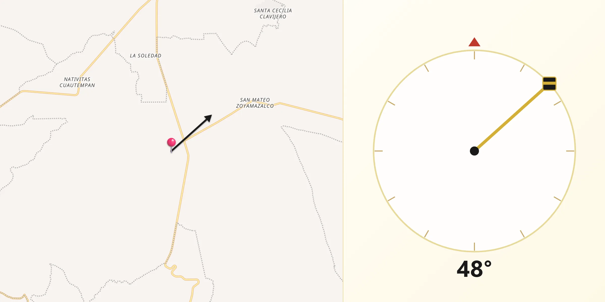Dirección de la Qibla desde San Vicente Coyotepec