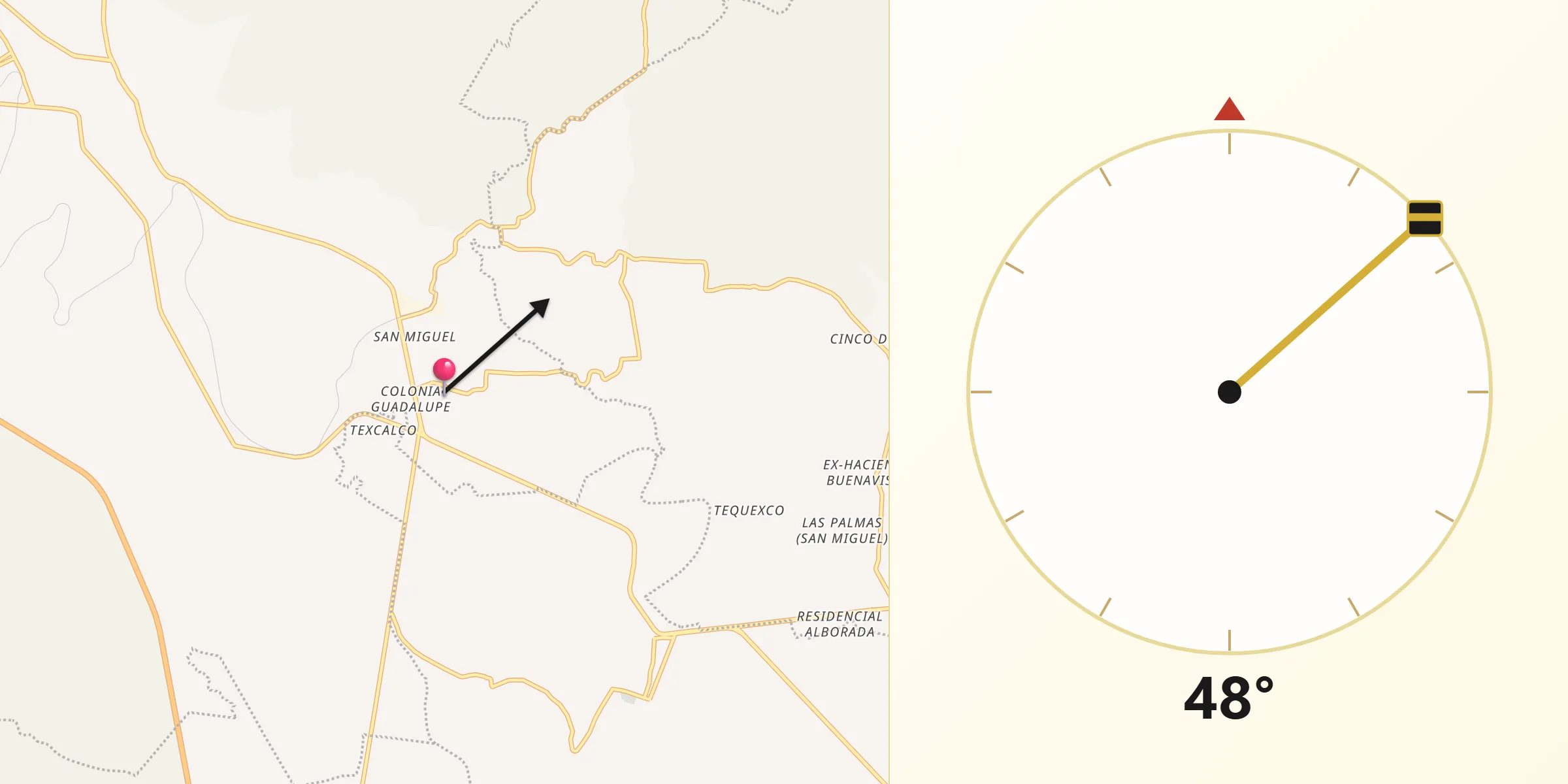 Dirección de la Qibla desde Santa Cruz Acapa
