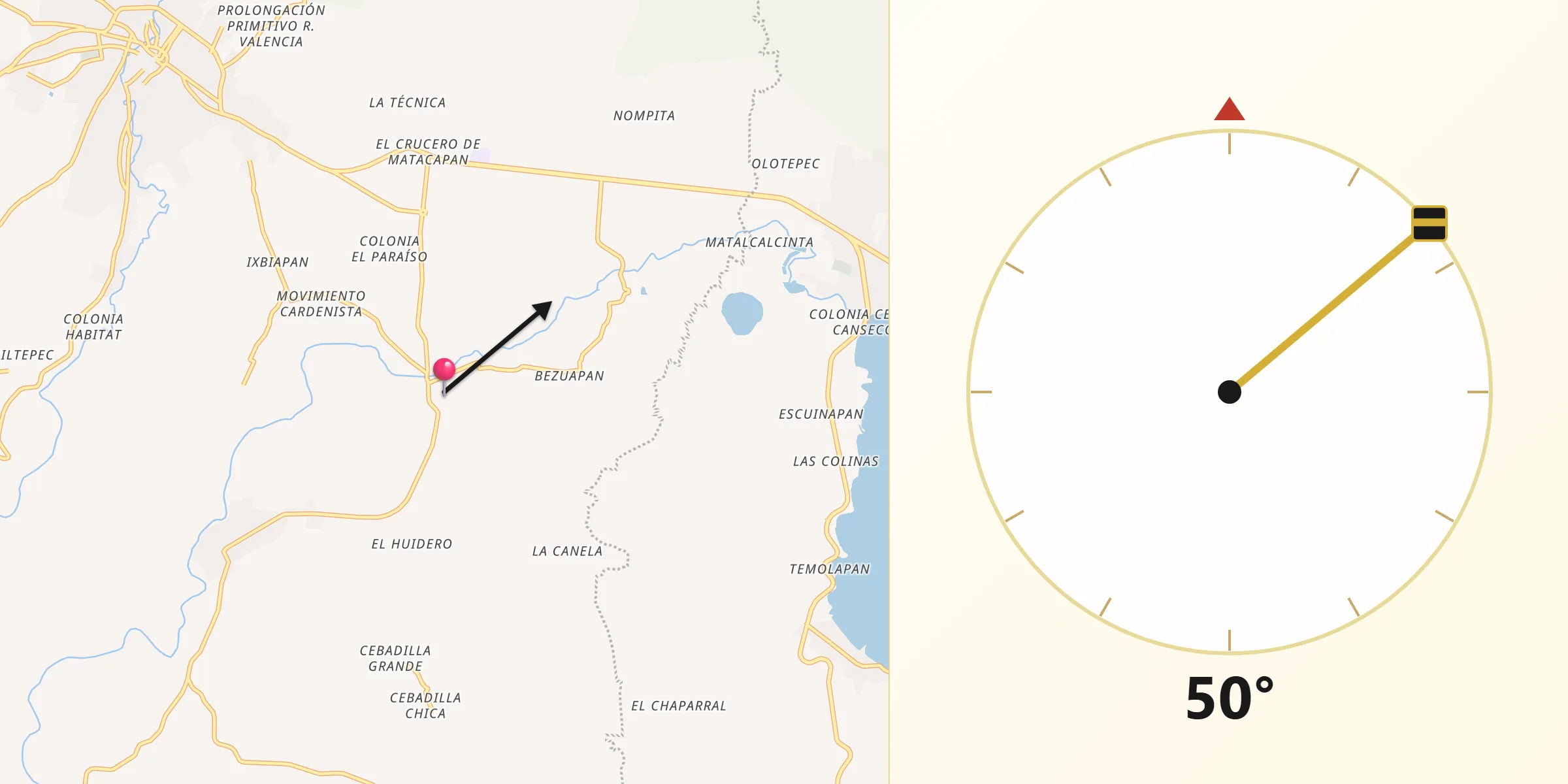 Dirección de la Qibla desde Comoapan