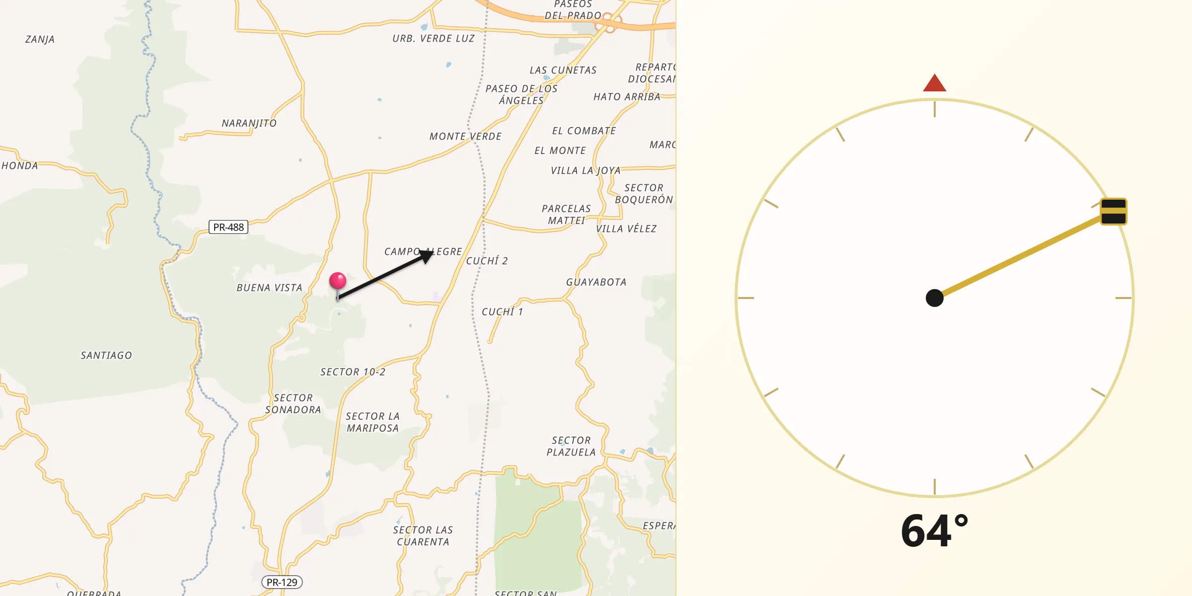 Qibla Direction from Hatillo Municipio