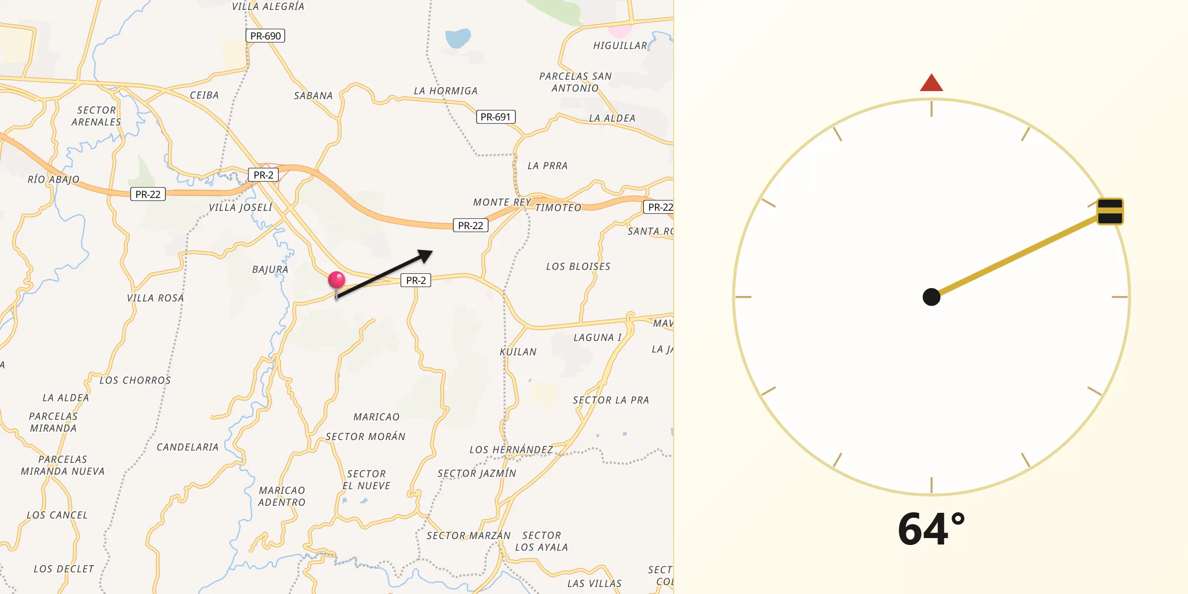 Qibla Direction from Vega Alta Municipio