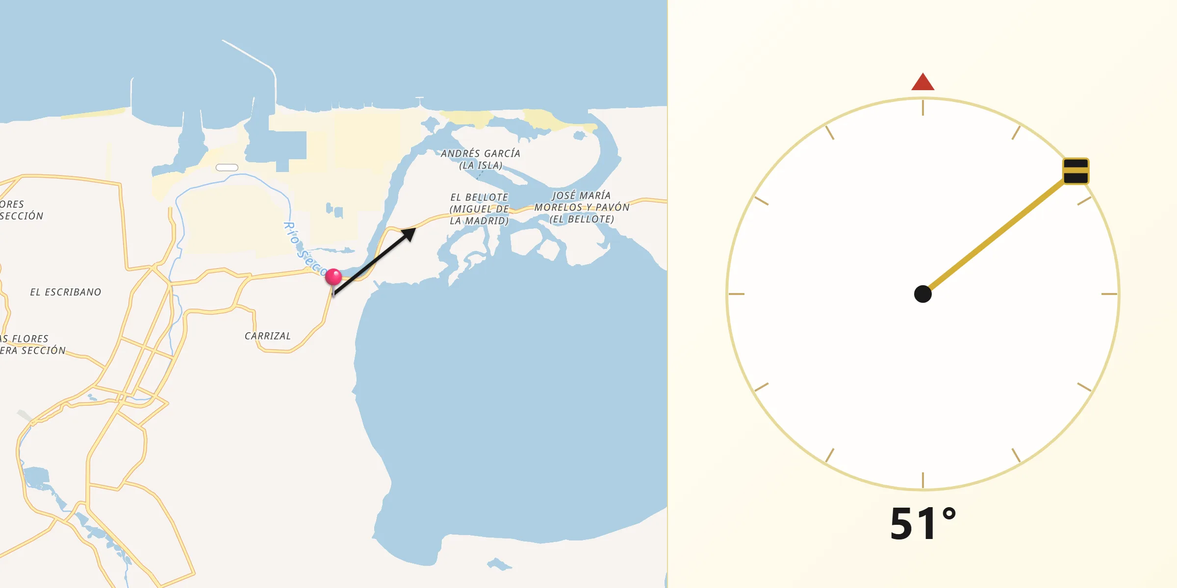Dirección de la Qibla desde Puerto Ceiba