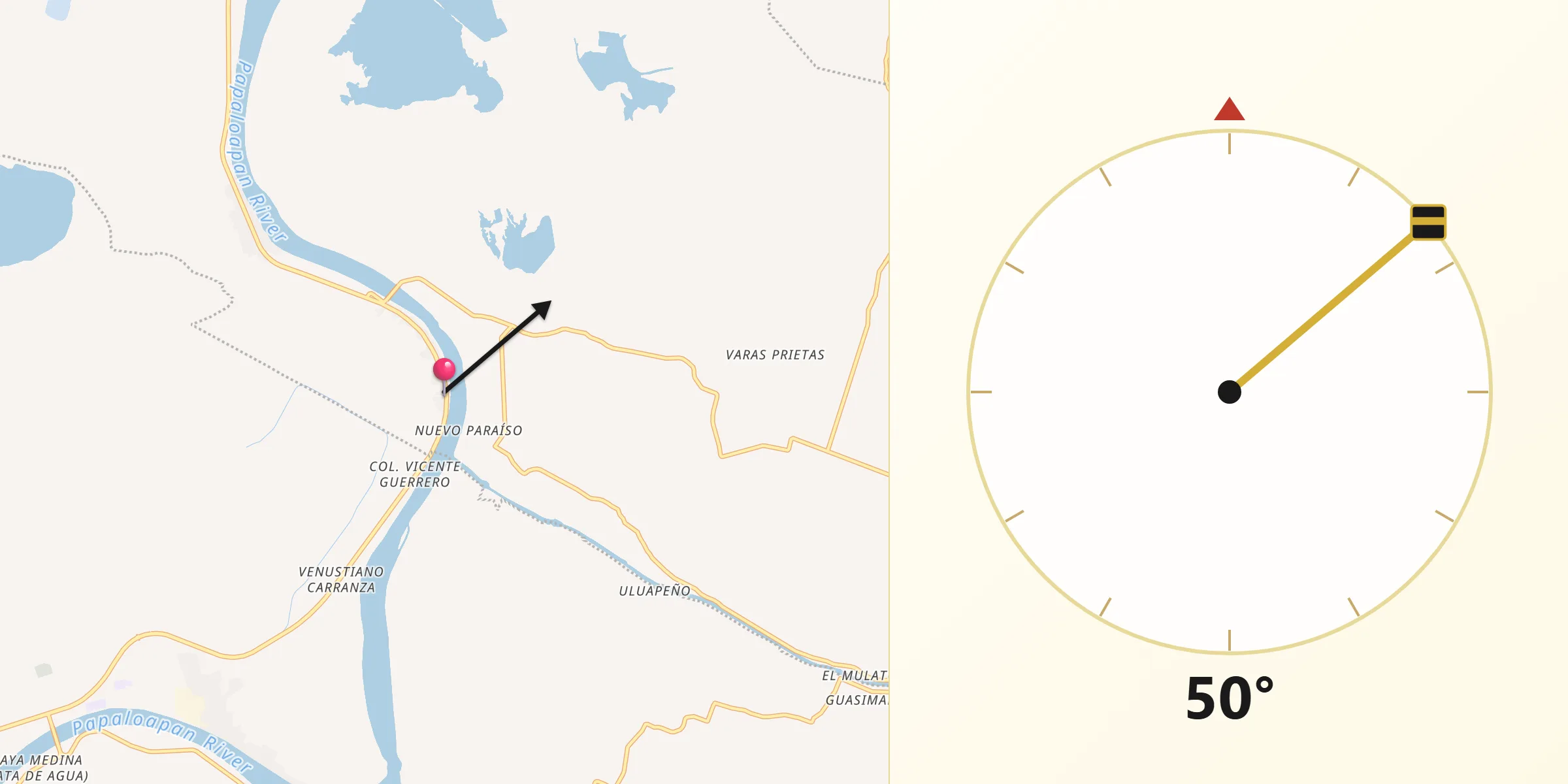 Dirección de la Qibla desde Dos Bocas