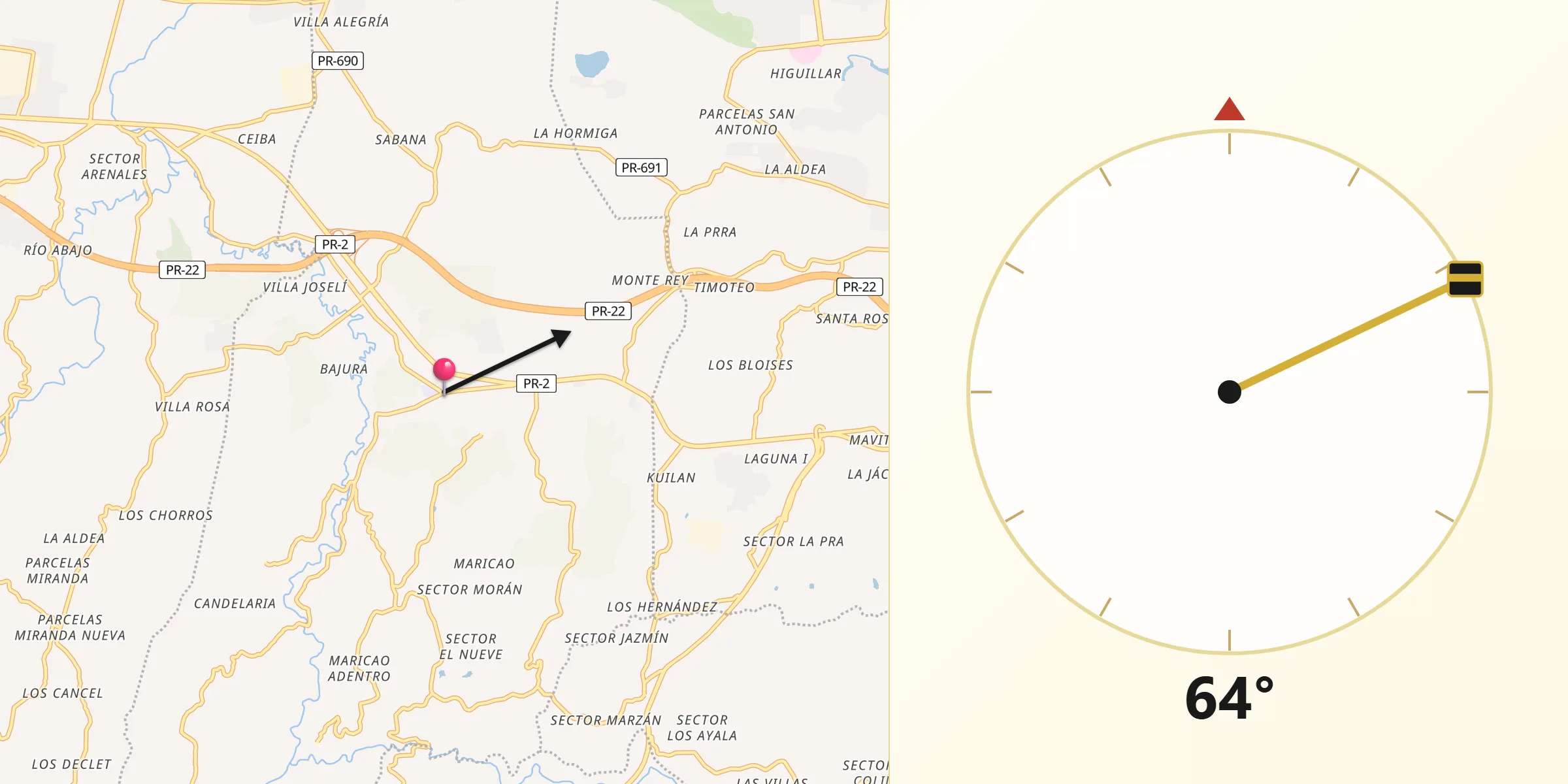 Qibla Direction from Vega Alta