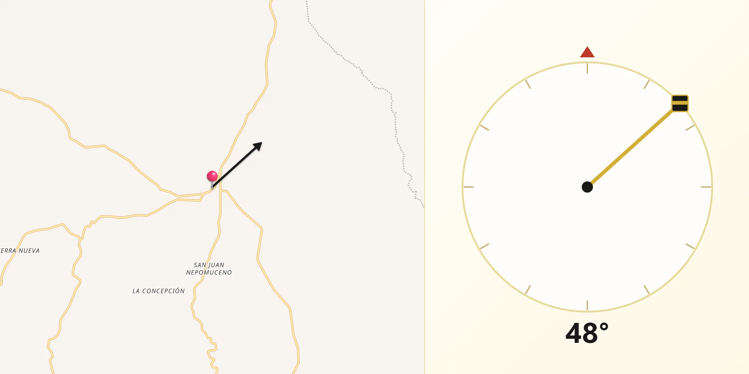 Dirección de la Qibla desde Ahuatempan