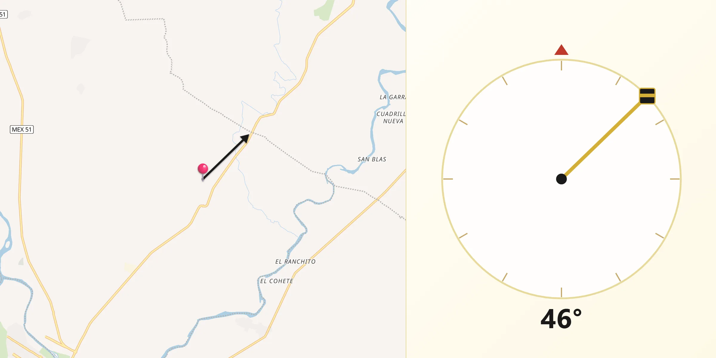 Dirección de la Qibla desde Salguero