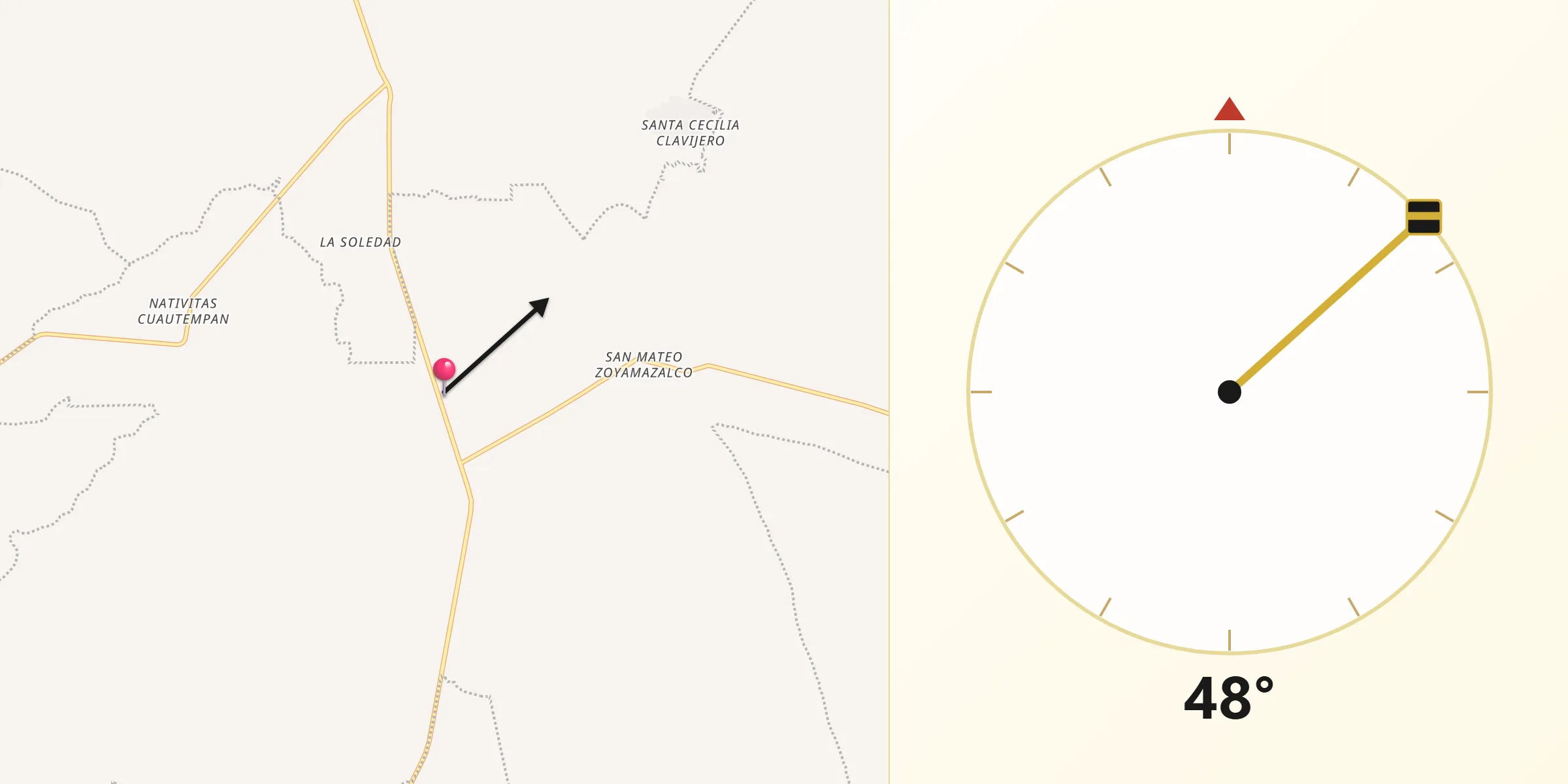 Dirección de la Qibla desde Coyotepec