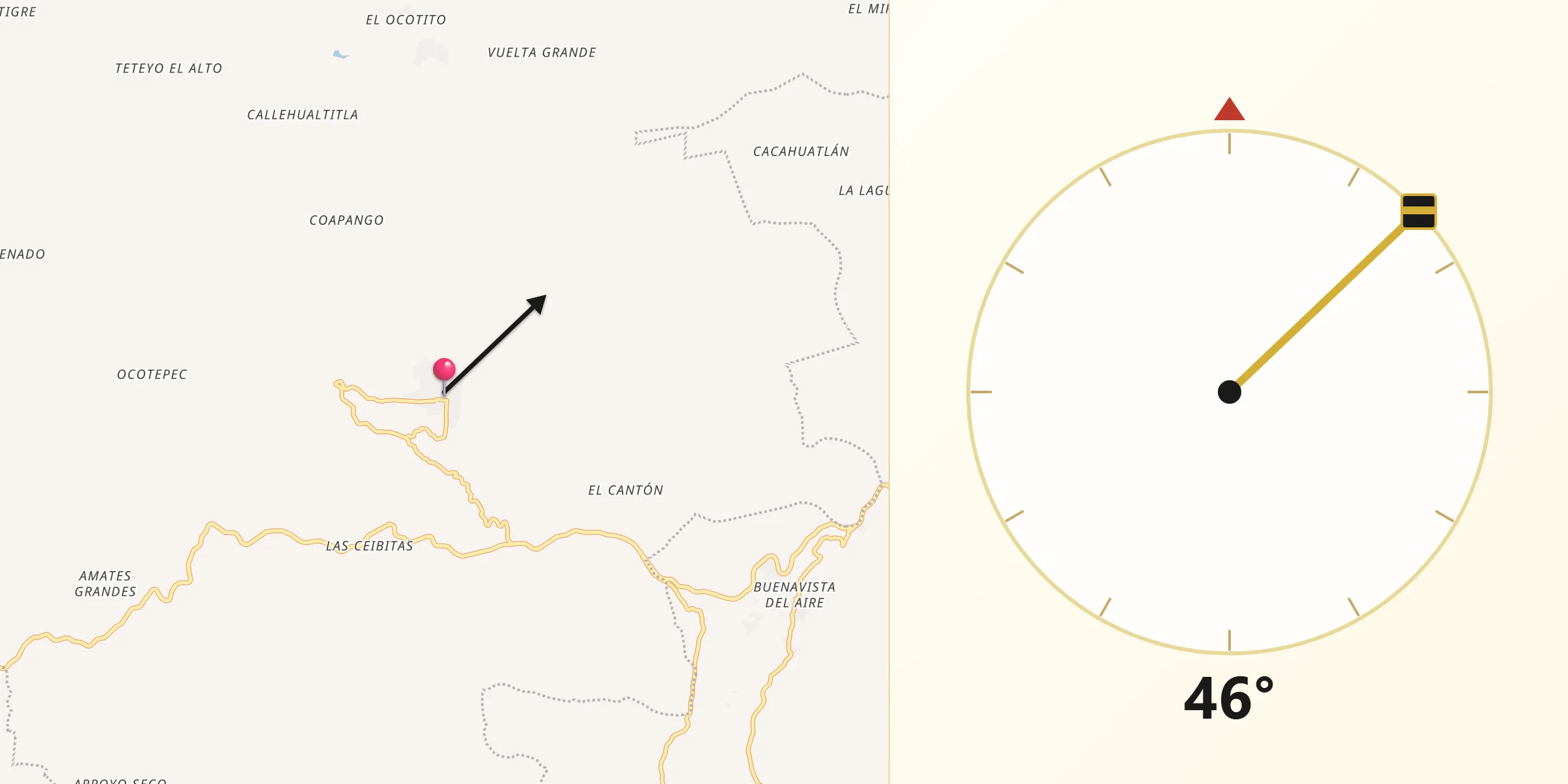 Dirección de la Qibla desde Acapetlahuaya