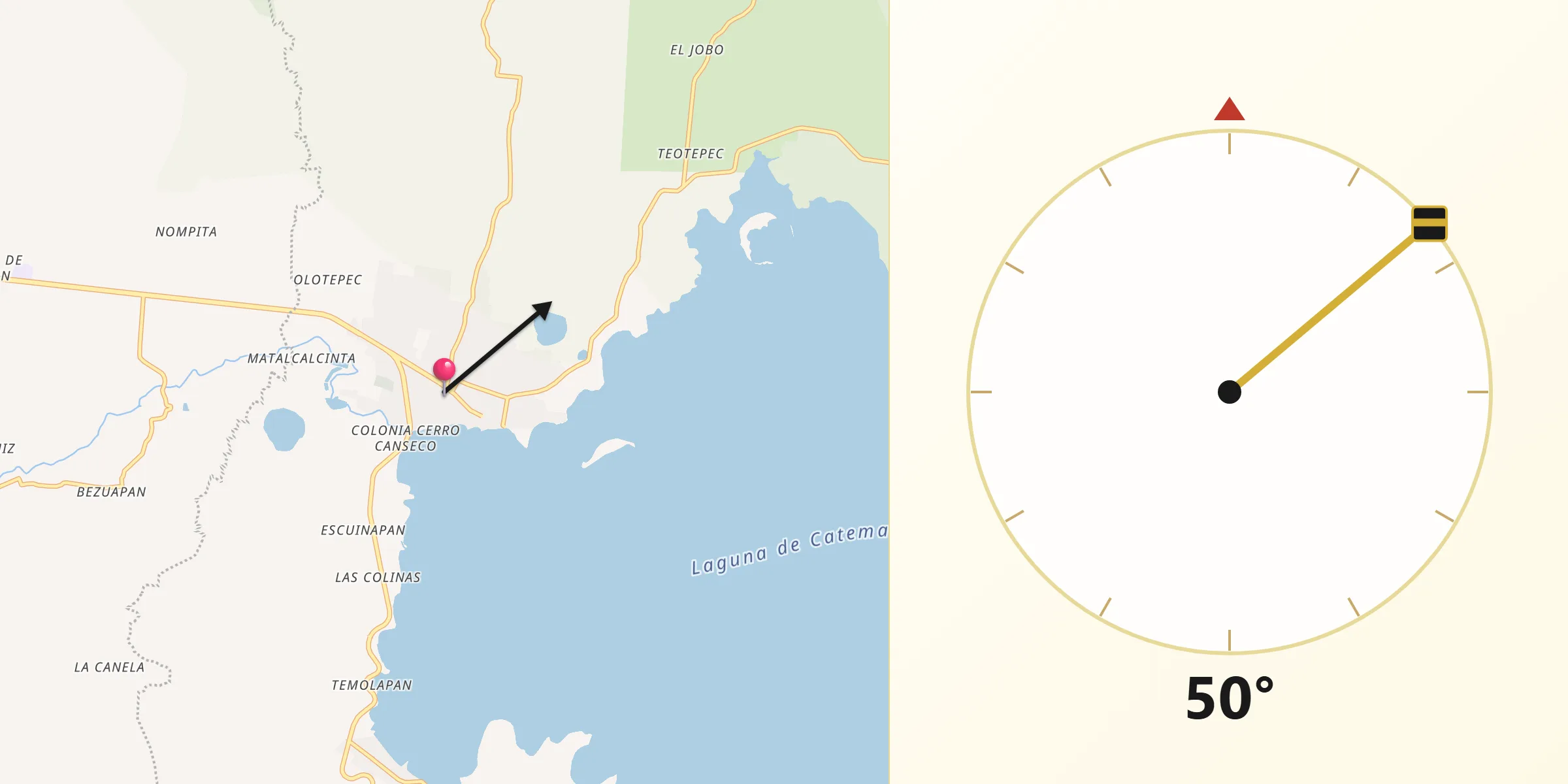 Dirección de la Qibla desde Catemaco