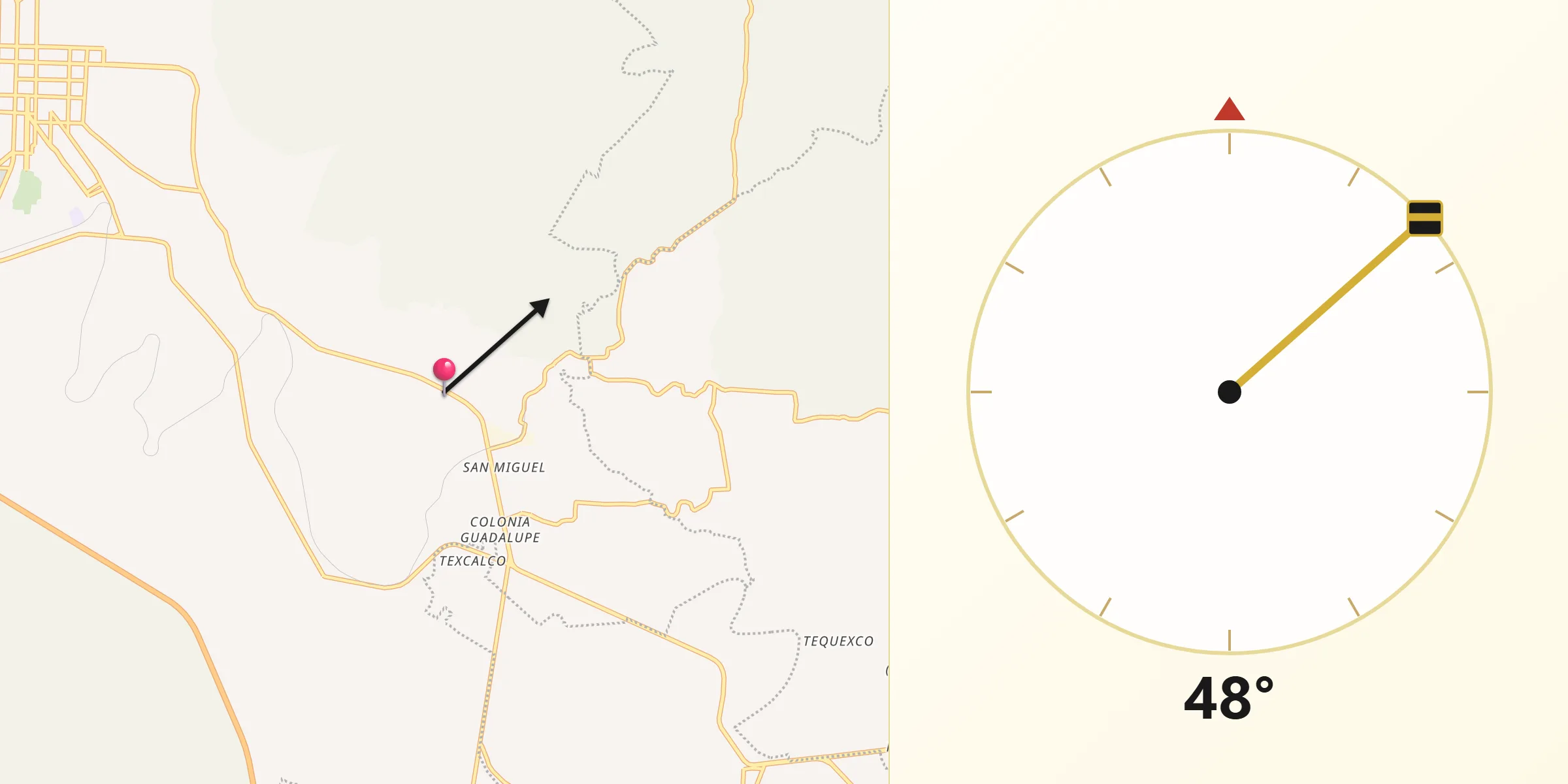 Dirección de la Qibla desde Tepetzingo
