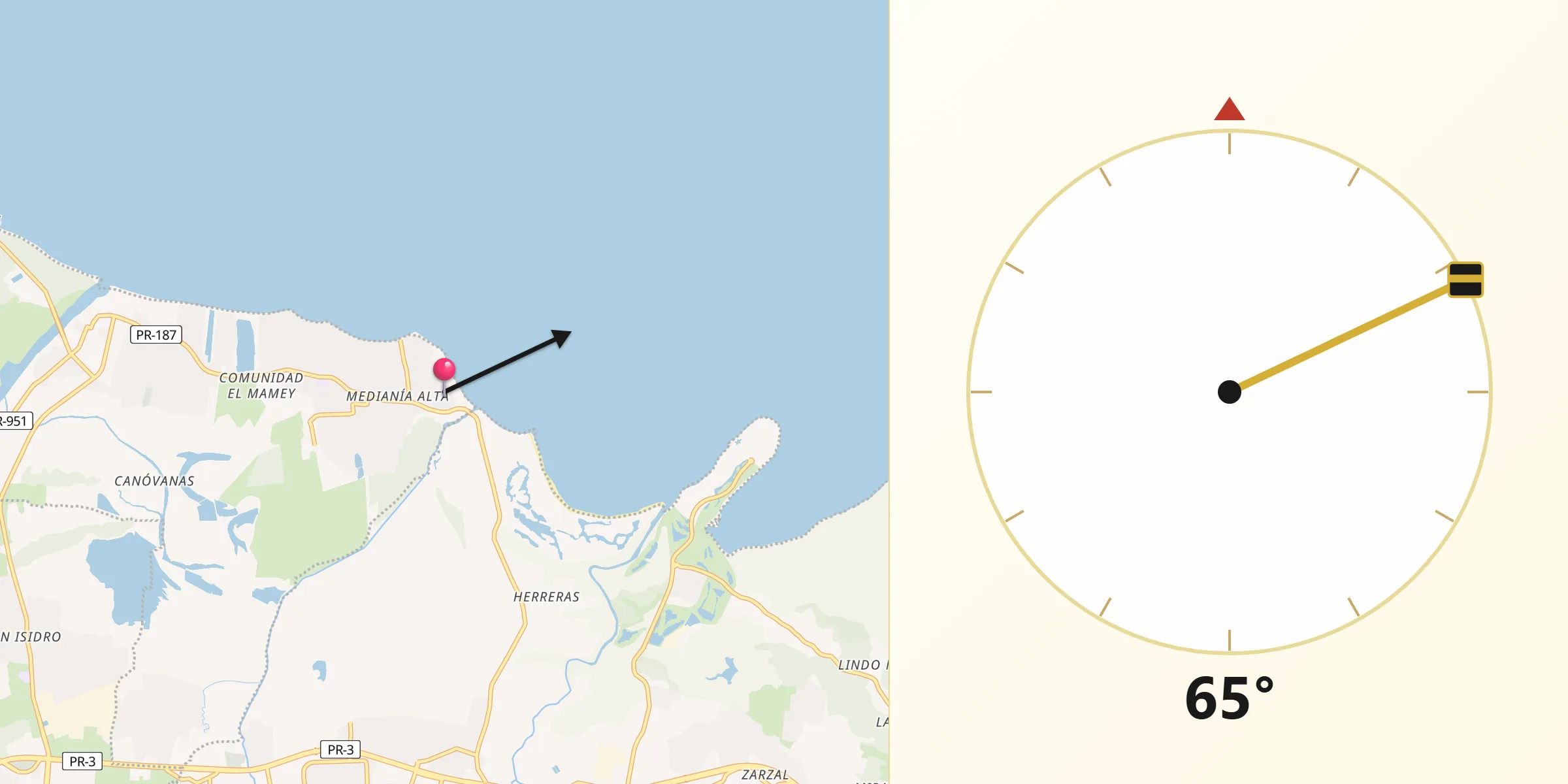 Qibla Direction from Vieques