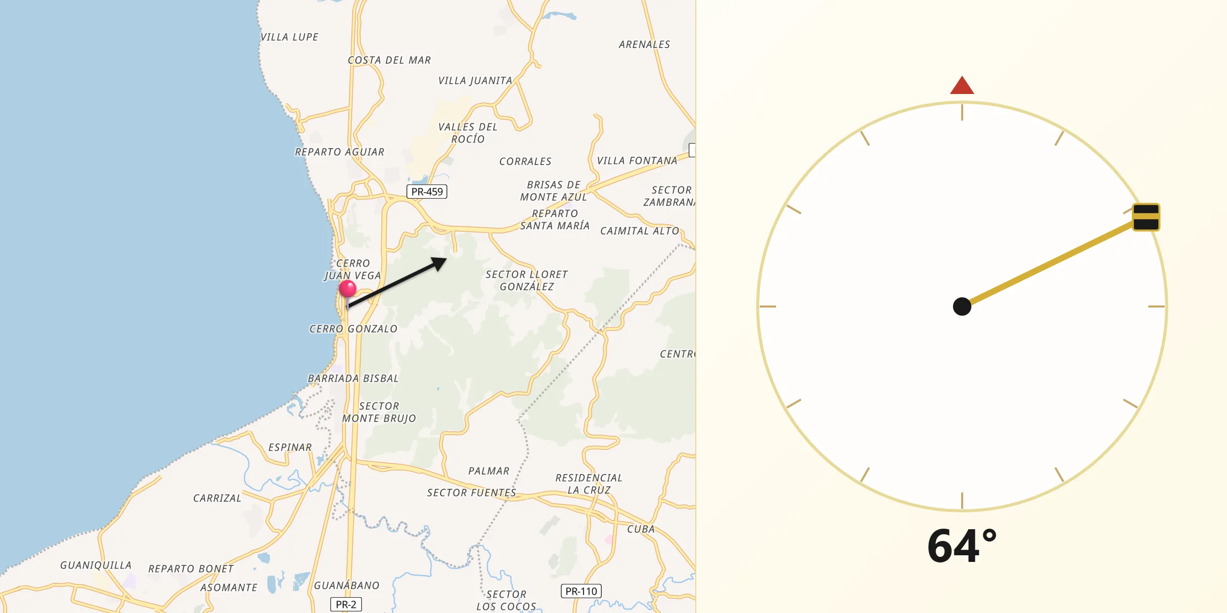 Qibla Direction from Aguadilla