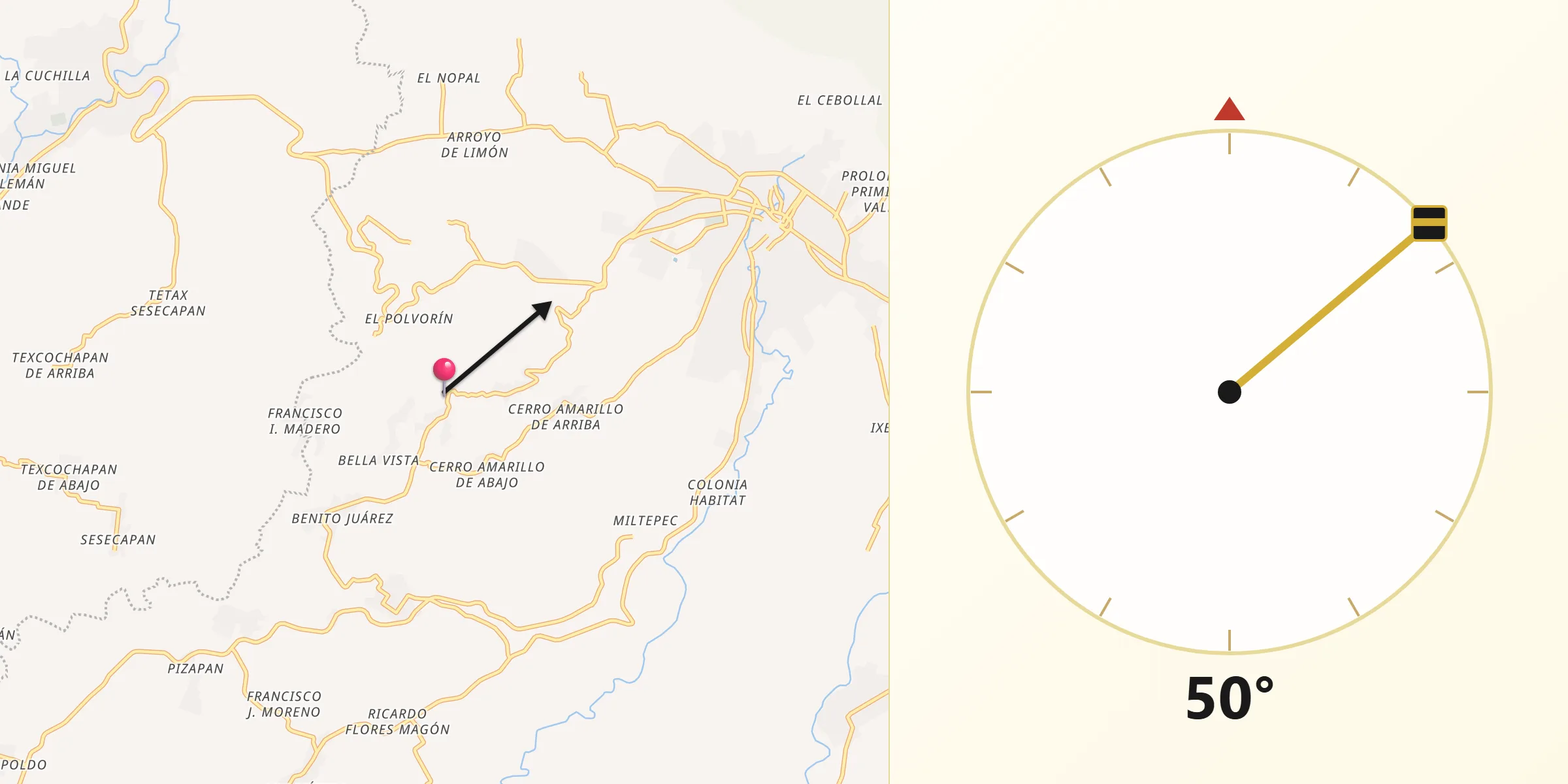Dirección de la Qibla desde Texalpan de Abajo