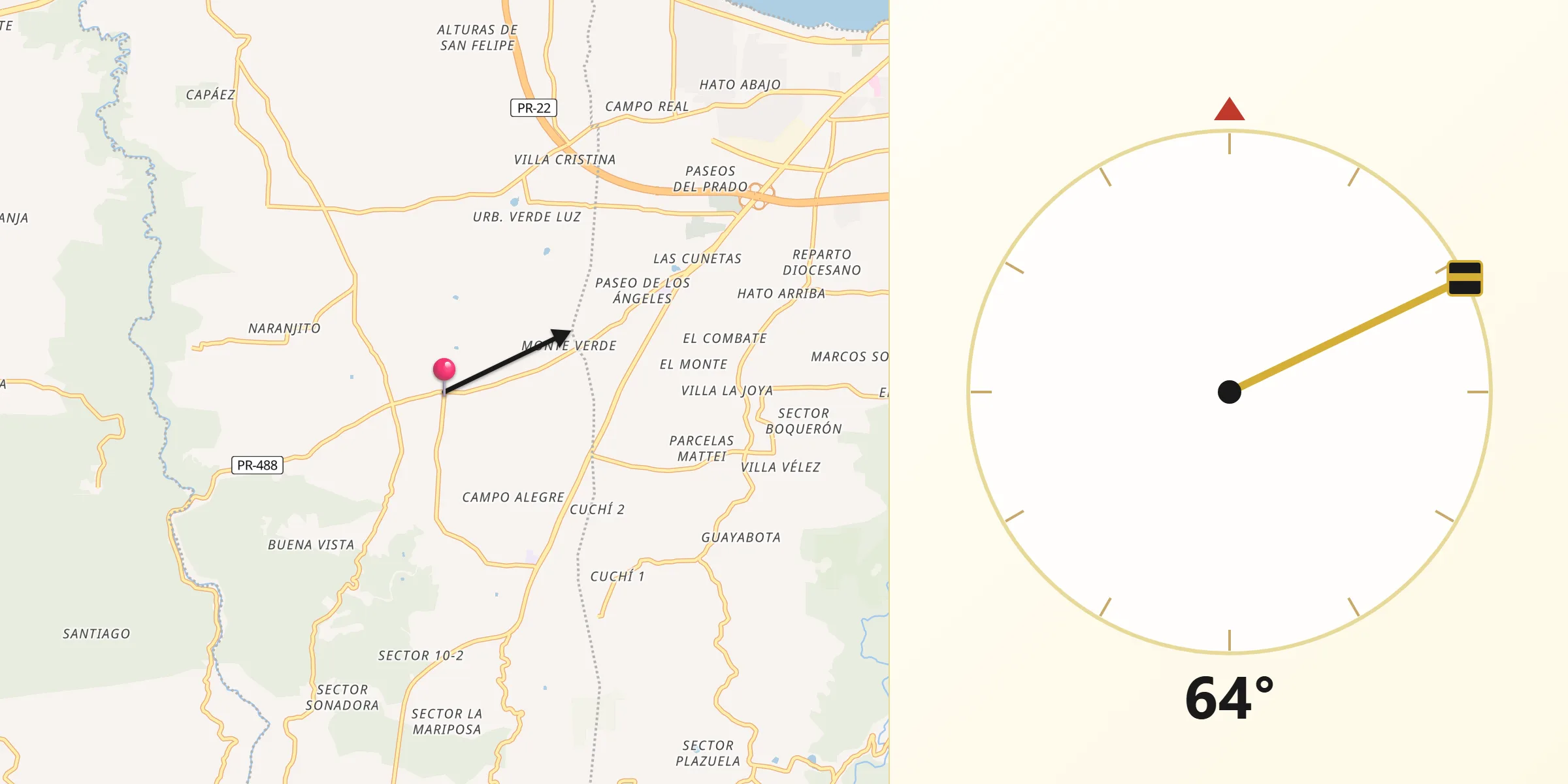 Dirección de la Qibla desde Hatillo
