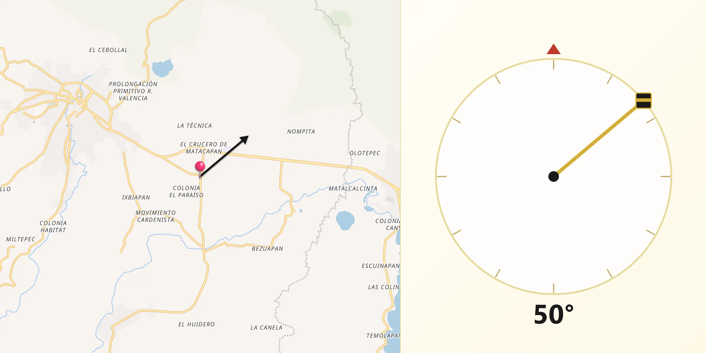 Dirección de la Qibla desde Calería