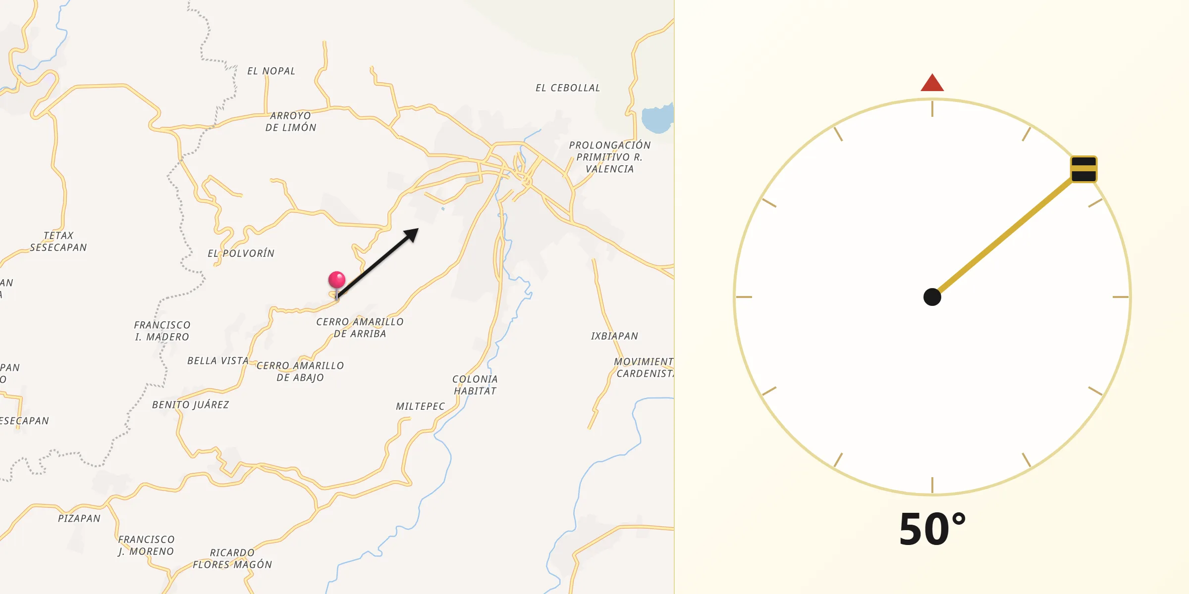Dirección de la Qibla desde Texalpan de Arriba