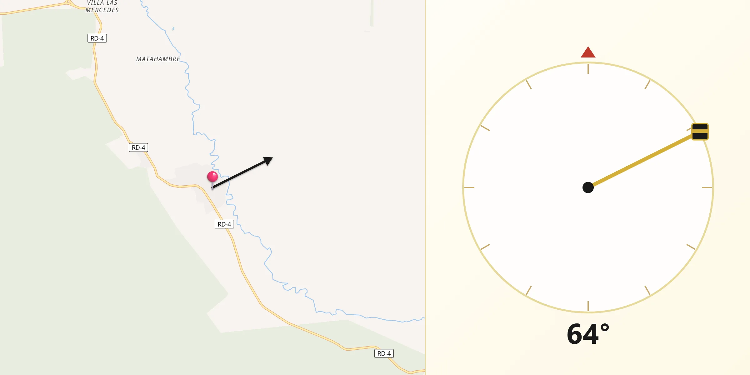 Dirección de la Qibla desde San Rafael del Yuma