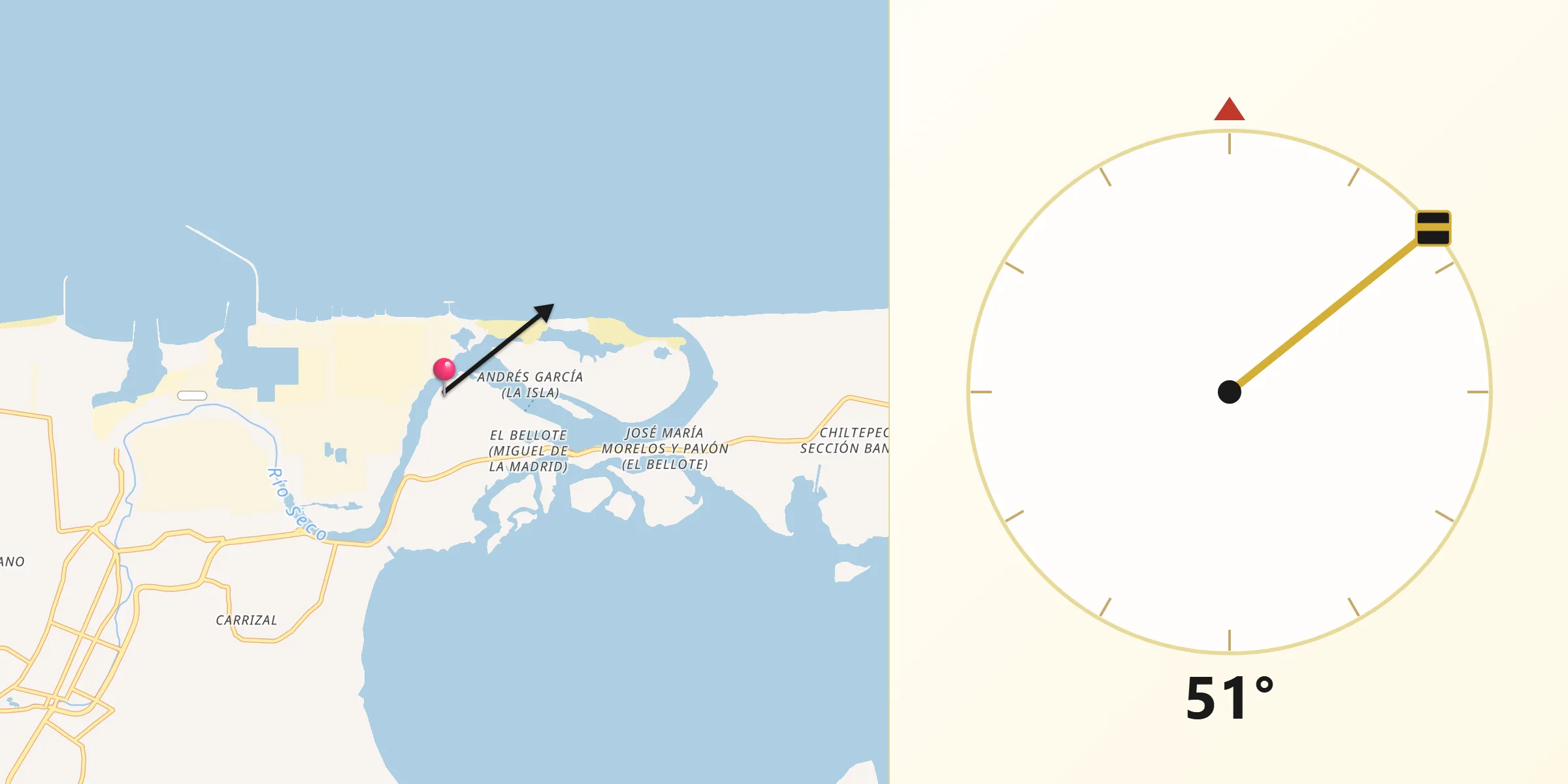 Dirección de la Qibla desde Nuevo Torno Largo
