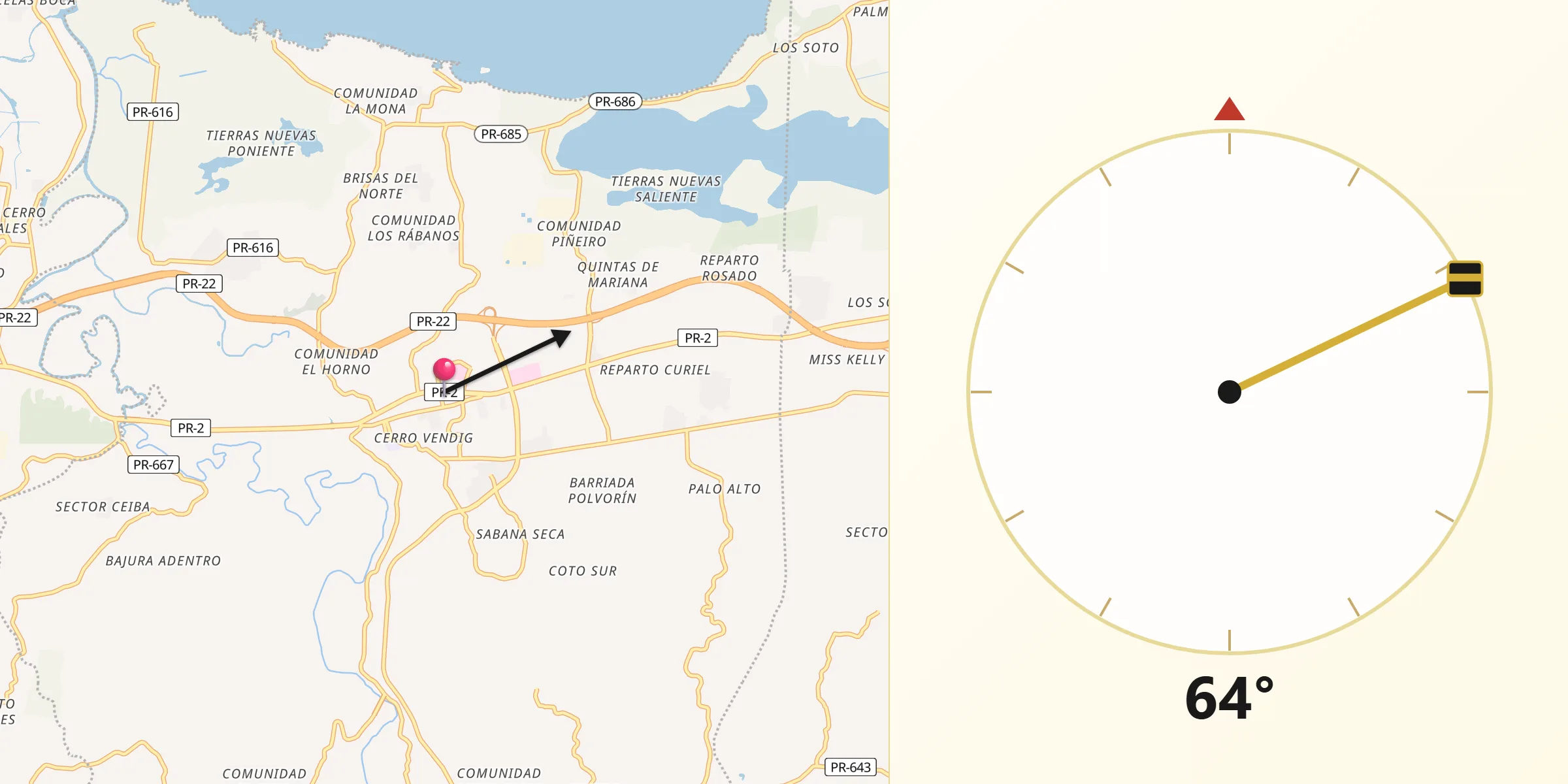 Qibla Direction from Manatí