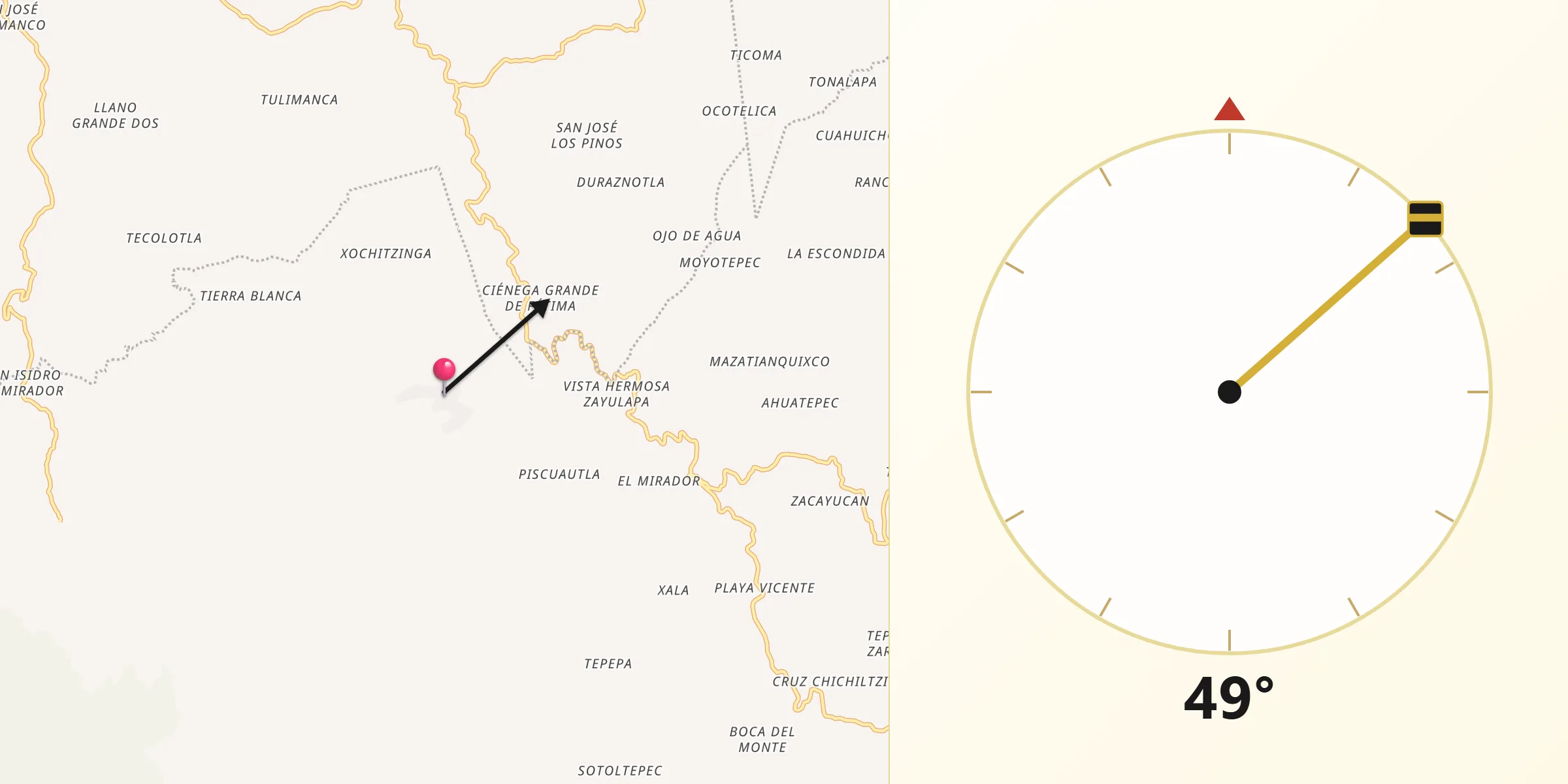 Dirección de la Qibla desde Cuautotolapan (San José)