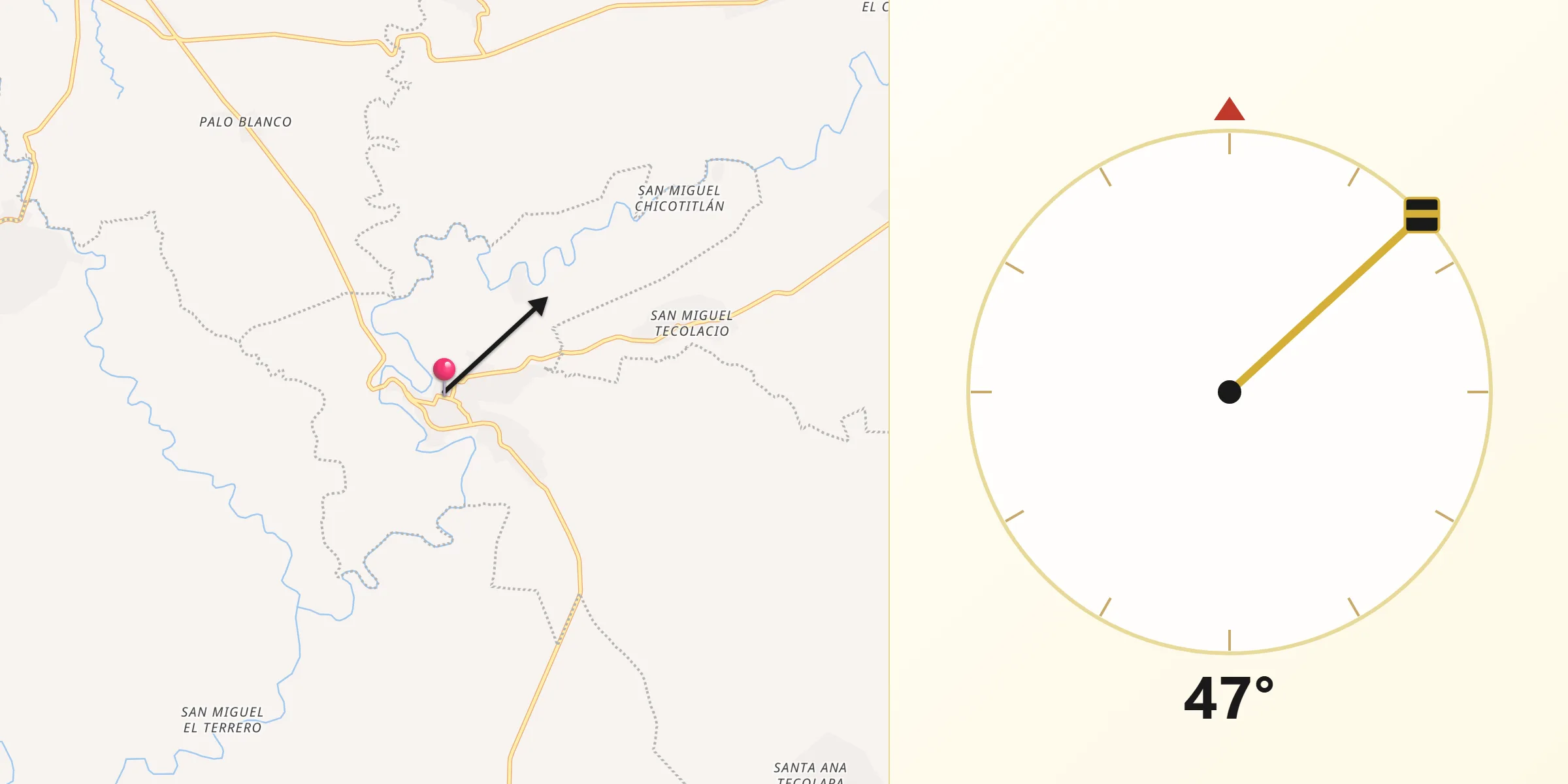 Dirección de la Qibla desde Tlancualpican