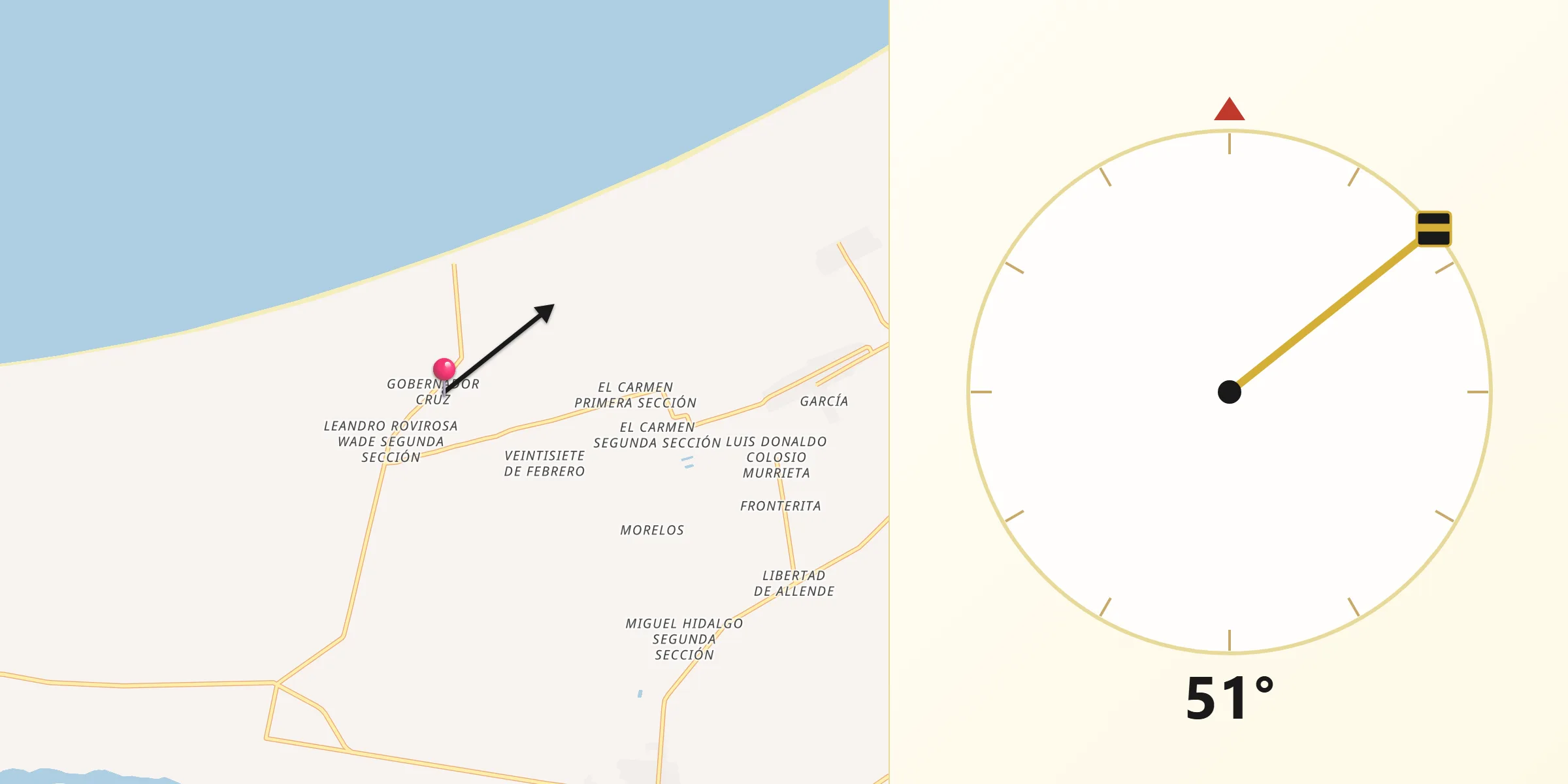 Dirección de la Qibla desde Gobernador Cruz