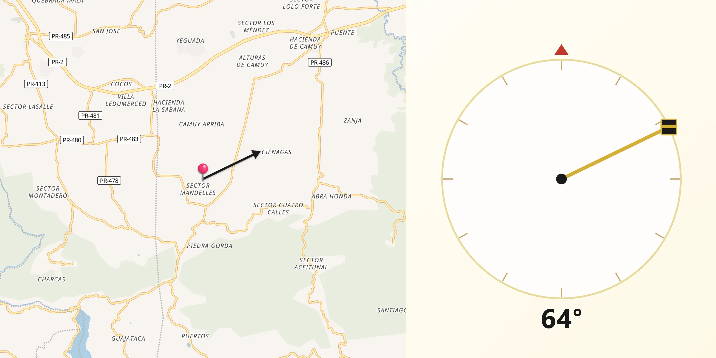 Qibla Direction from Piedra Gorda