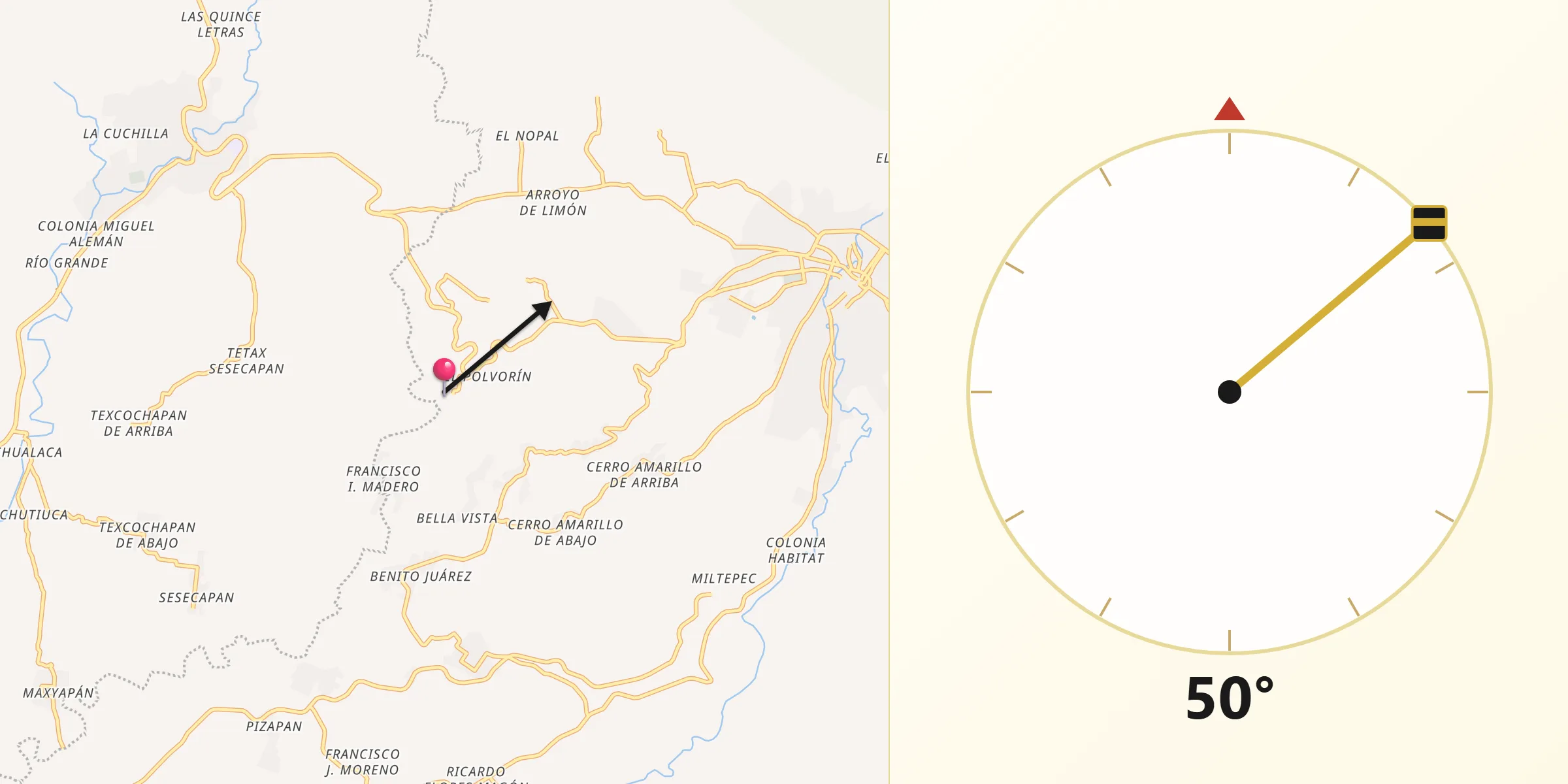 Dirección de la Qibla desde Xoteapan