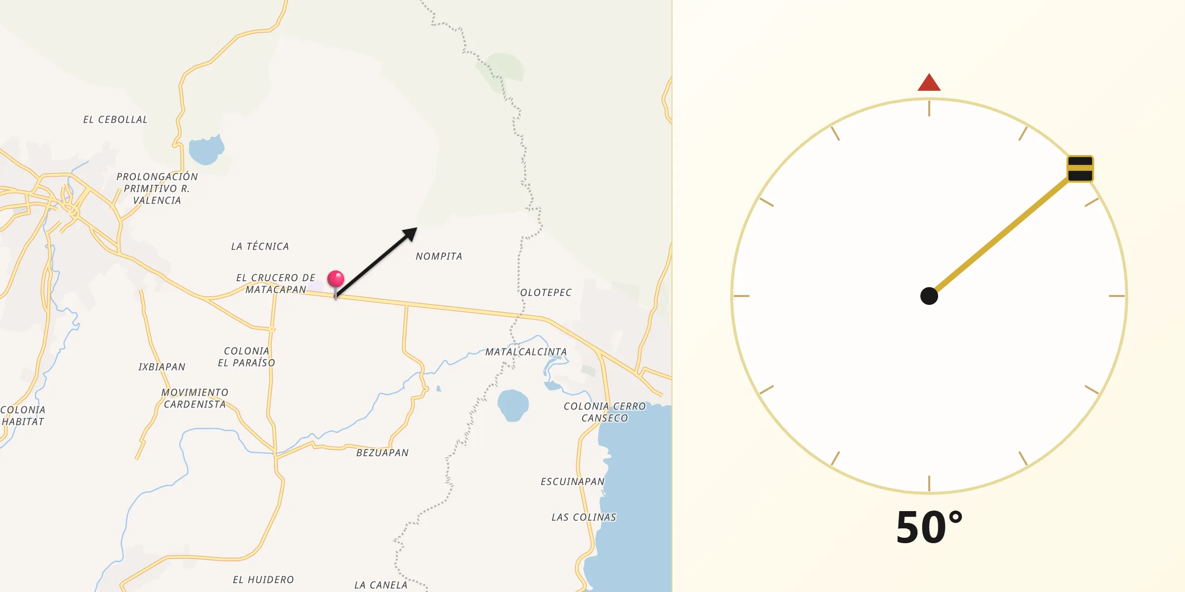 Dirección de la Qibla desde Matacapan