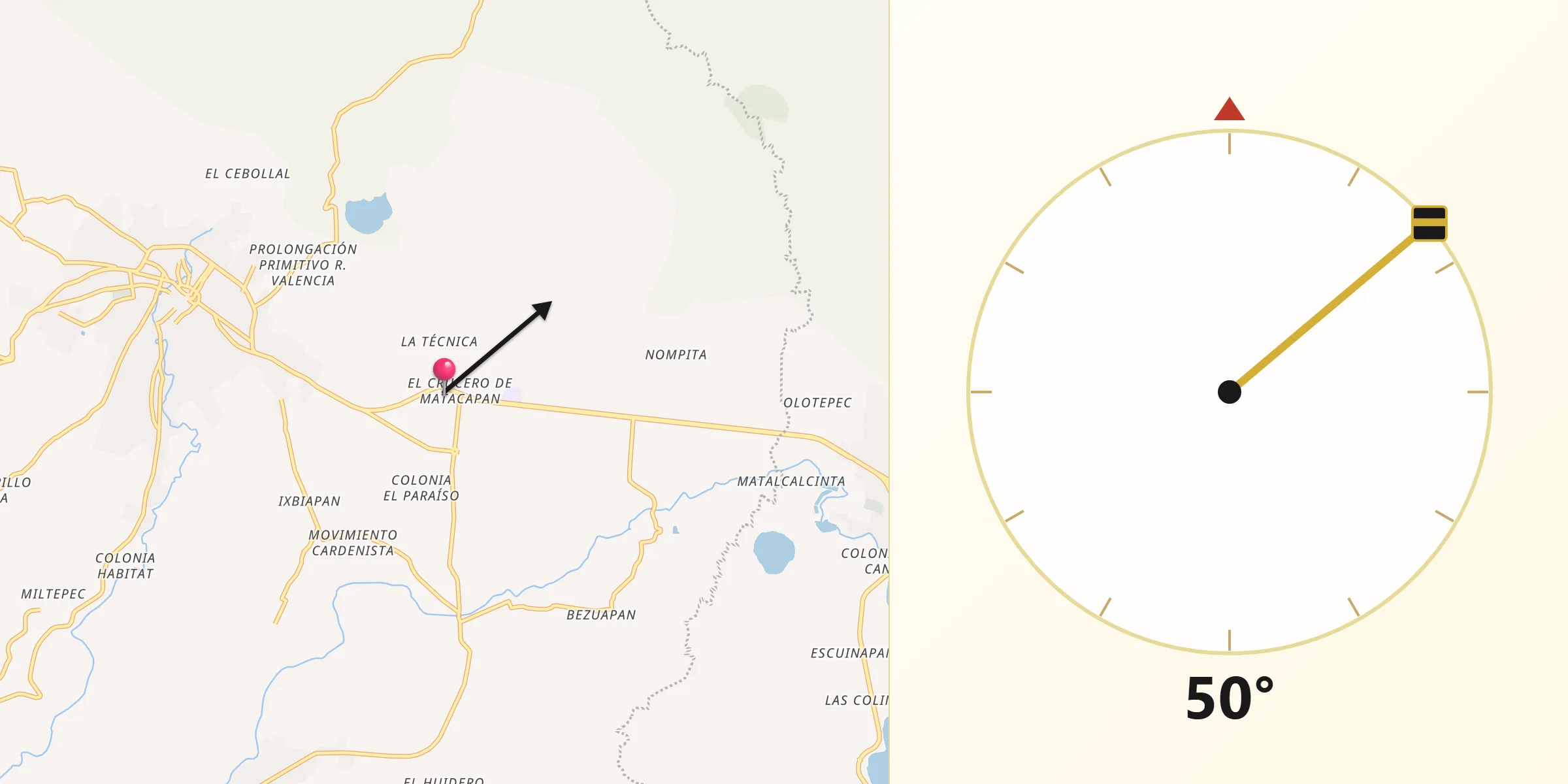 Dirección de la Qibla desde Sihuapan