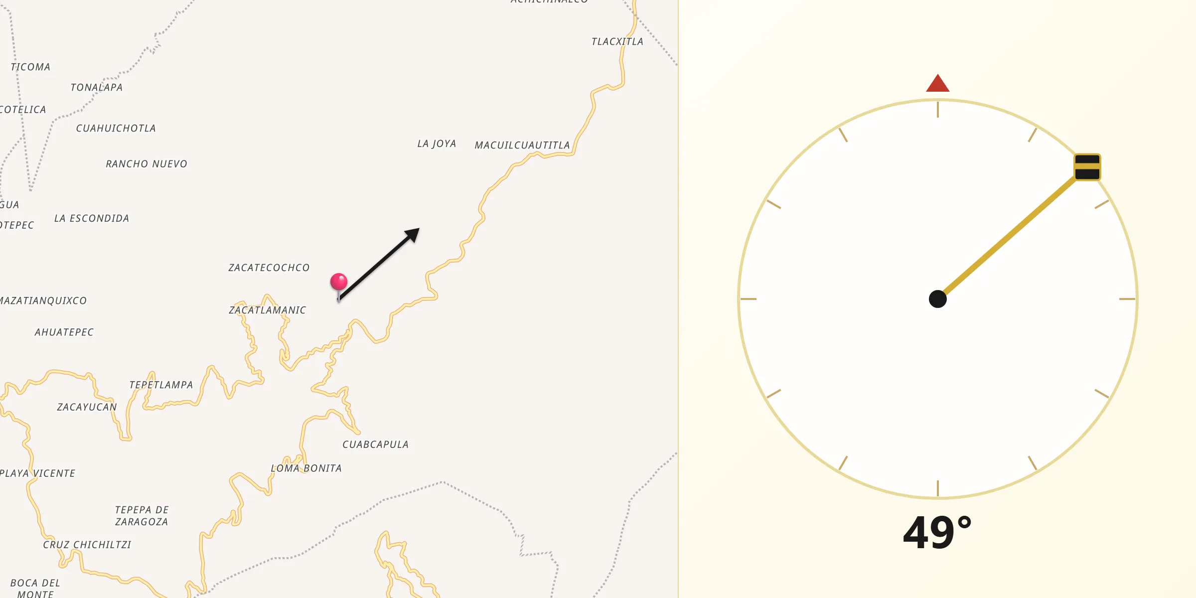 Dirección de la Qibla desde San Sebastián Alcomunga