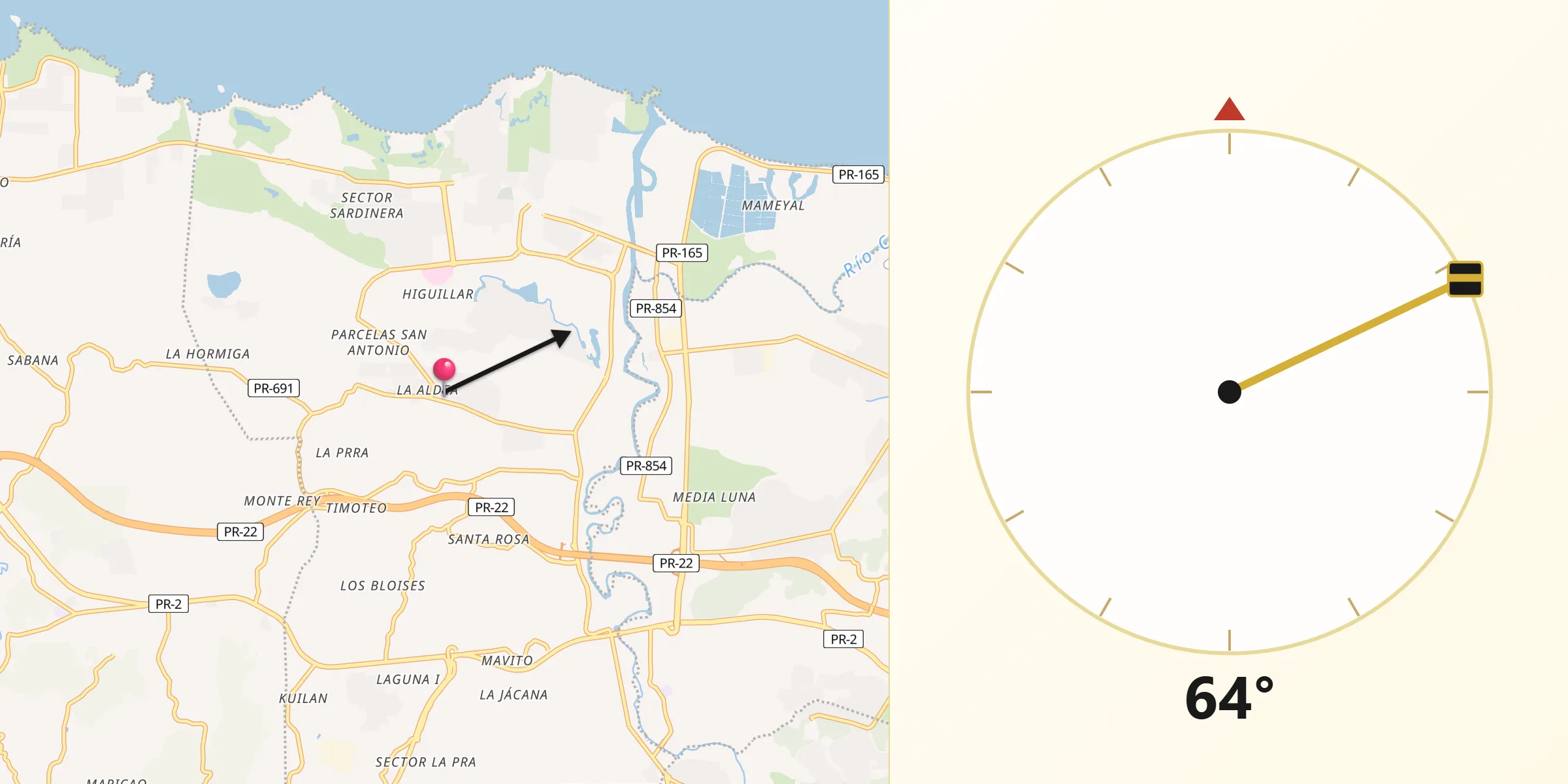 Qibla Direction from Dorado Municipio