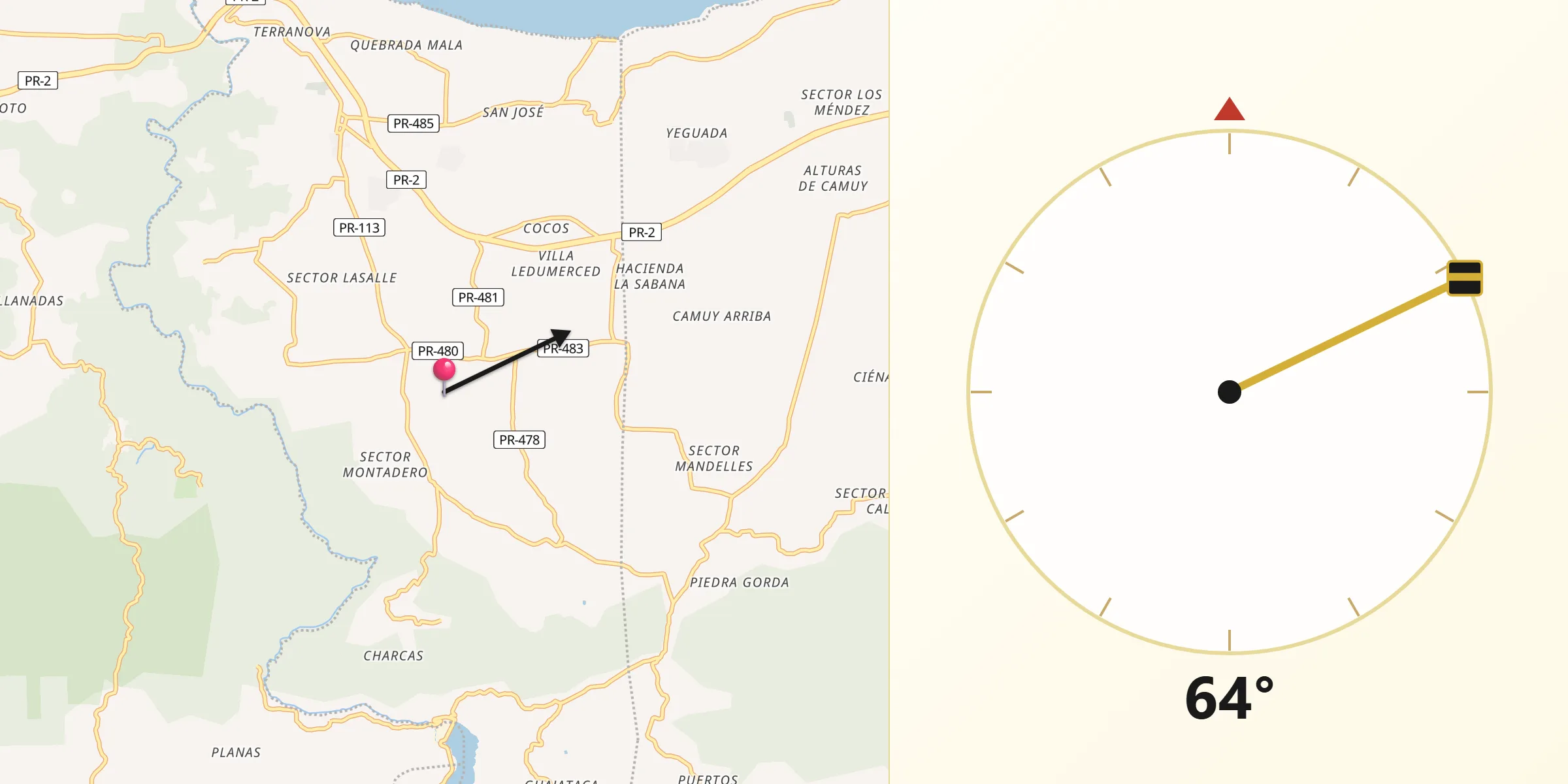 Qibla Direction from Quebradillas Municipio