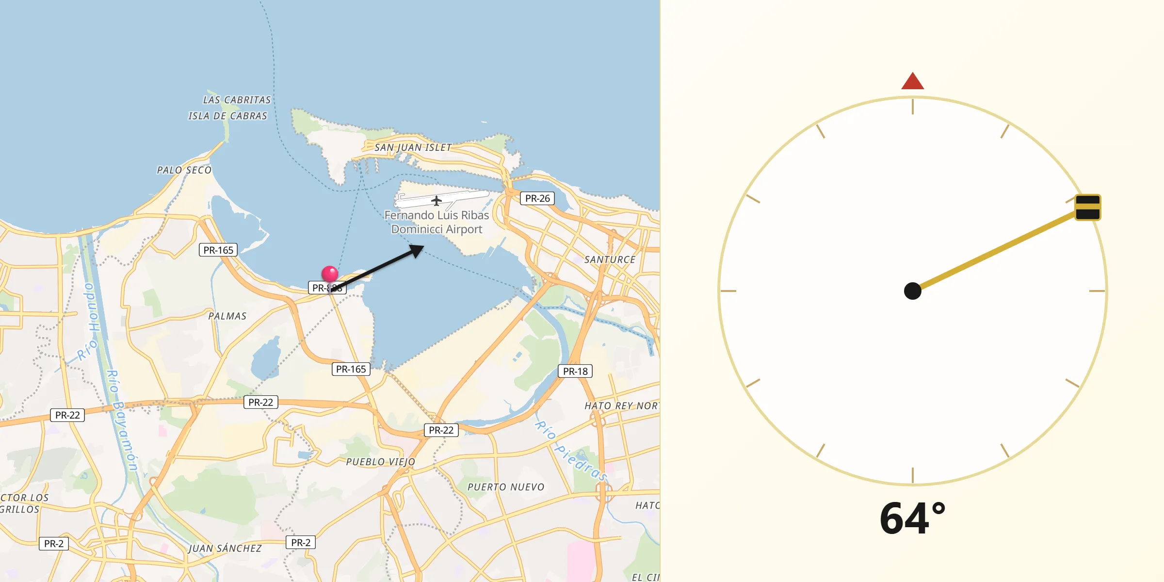 Qibla Direction from Cataño