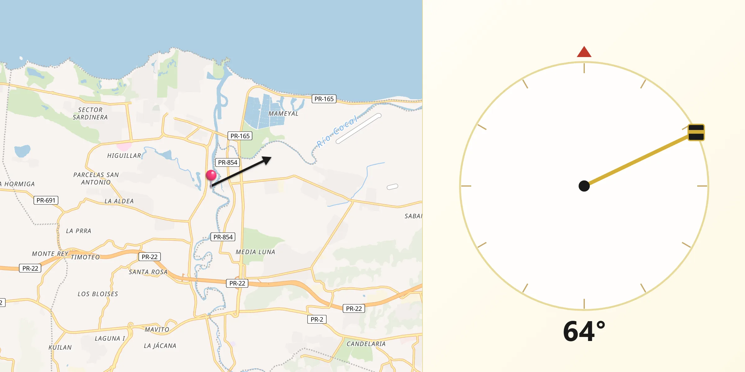 Qibla Direction from Toa Baja